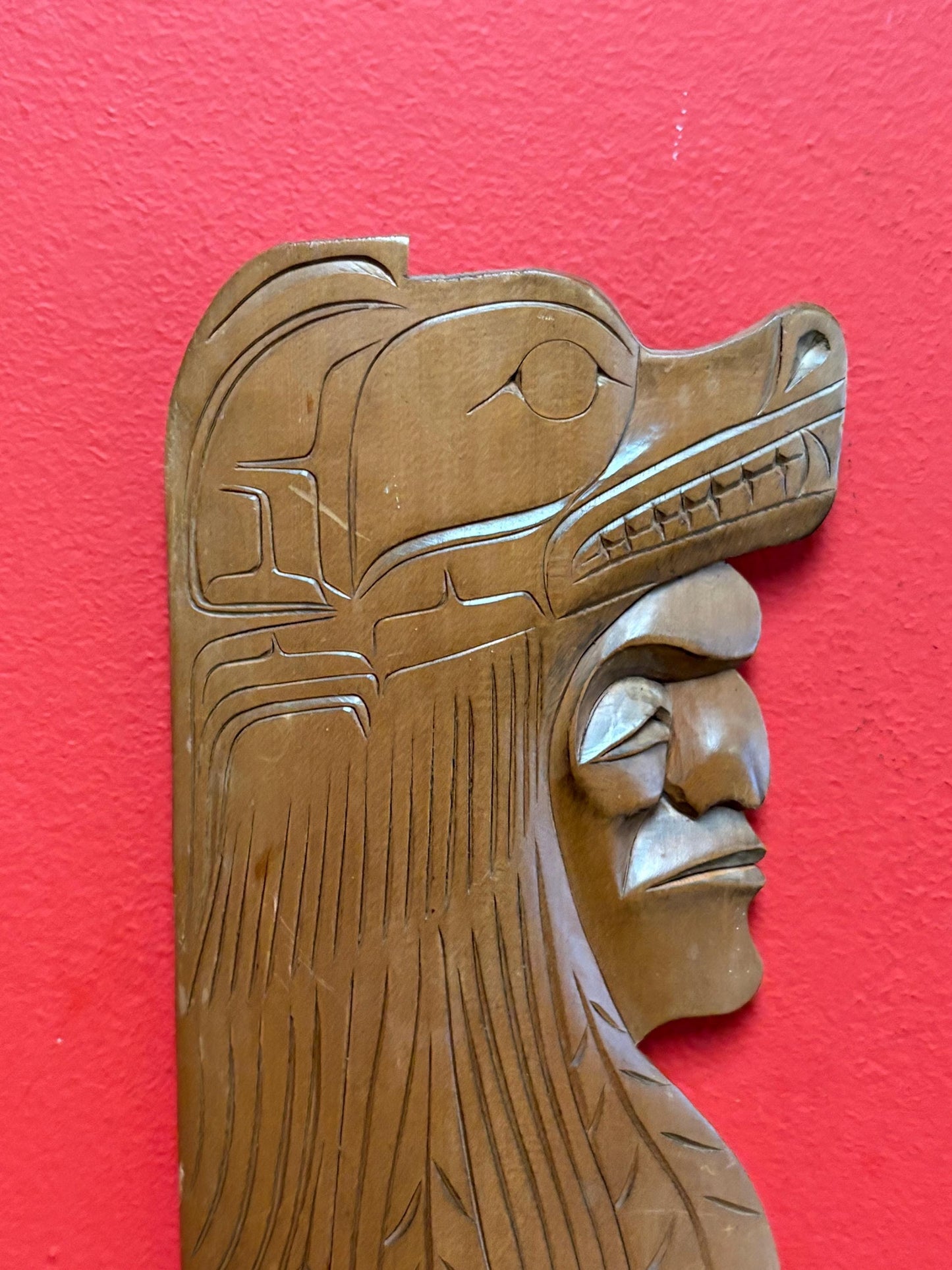 Lovely 11 x 5 inch wide indigenous first nations Pacific Northwest Coast Tyrone Joseph Dance of the Wolf plaque - wonderful detail