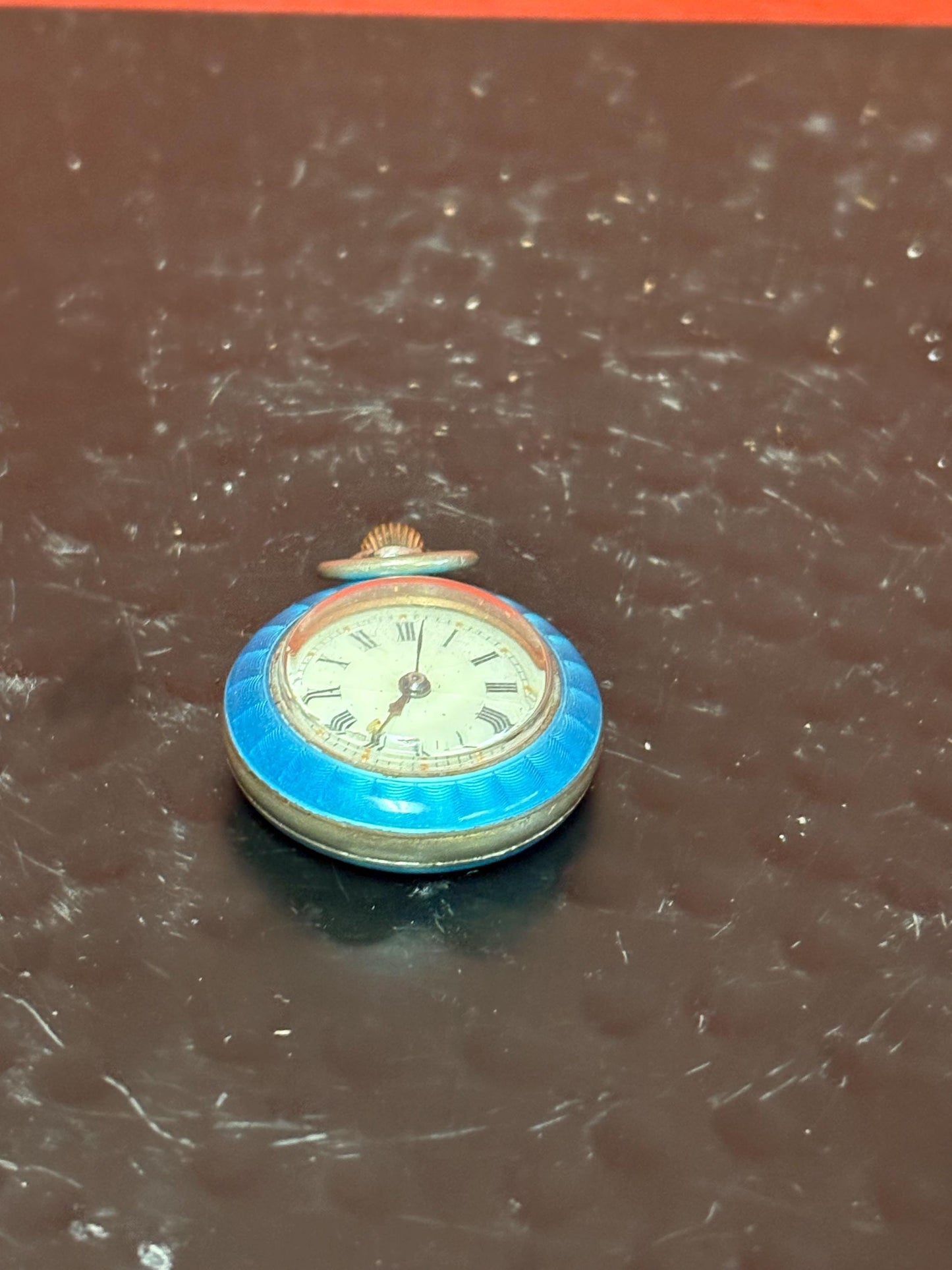 Beautiful small ladies enamel pocket watch- as is - 1.5 inches great deal good project