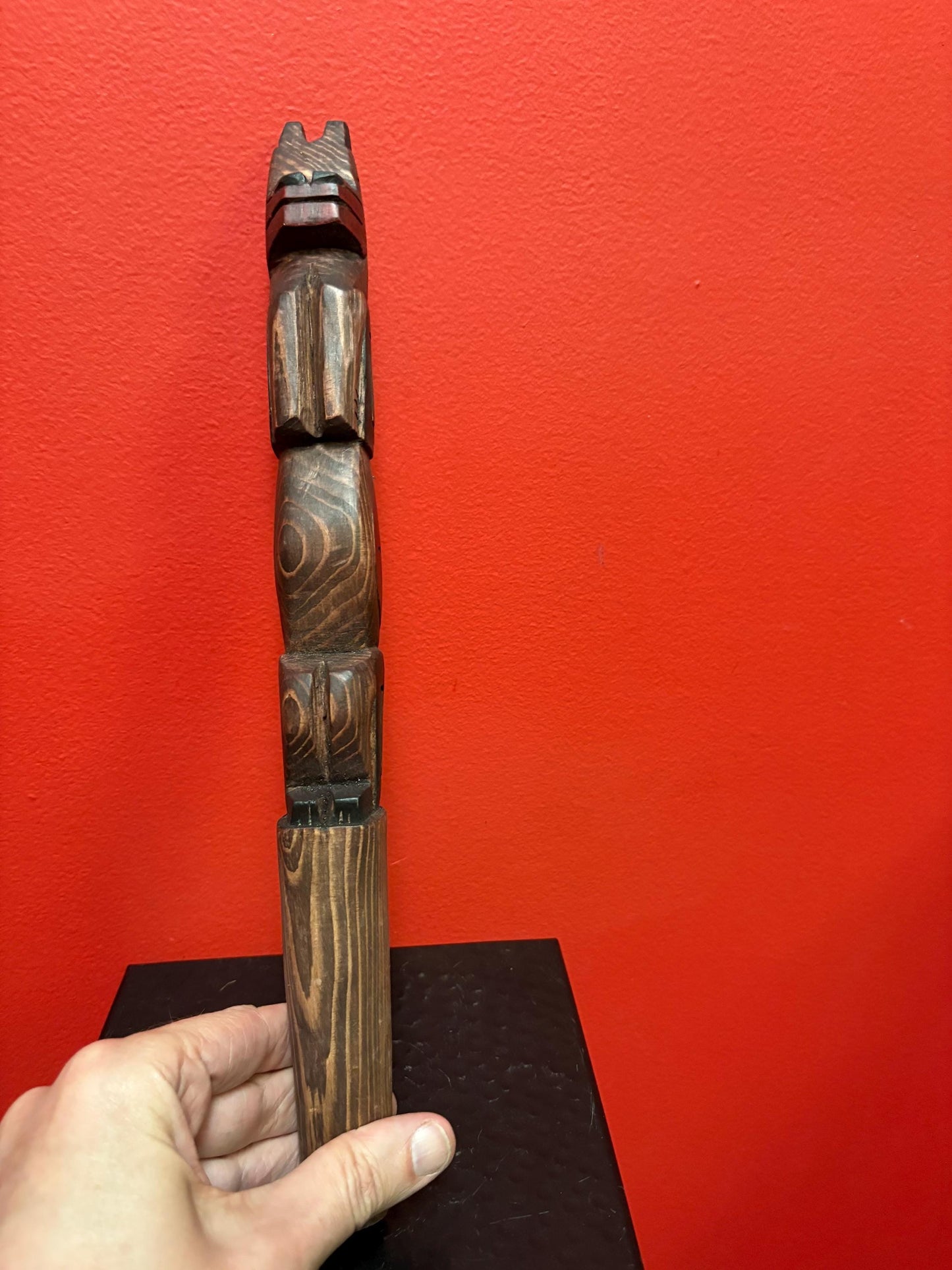 Beautiful indigenous first Pacific Northwest Coast 14 inch talking stick by Frank and Dora Frenchie Vancouver Island bear symbolism