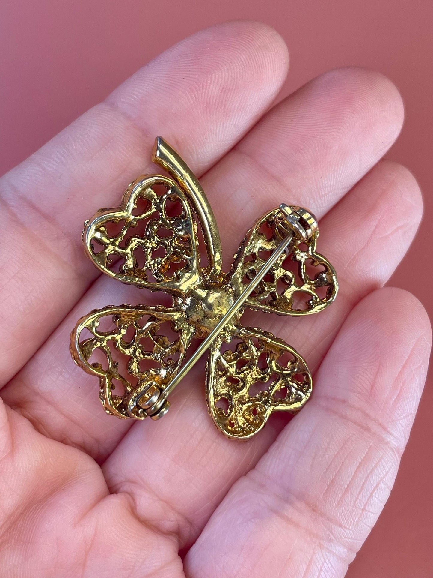 1.5 inch Gold tone Four Leaf Clover Brooch