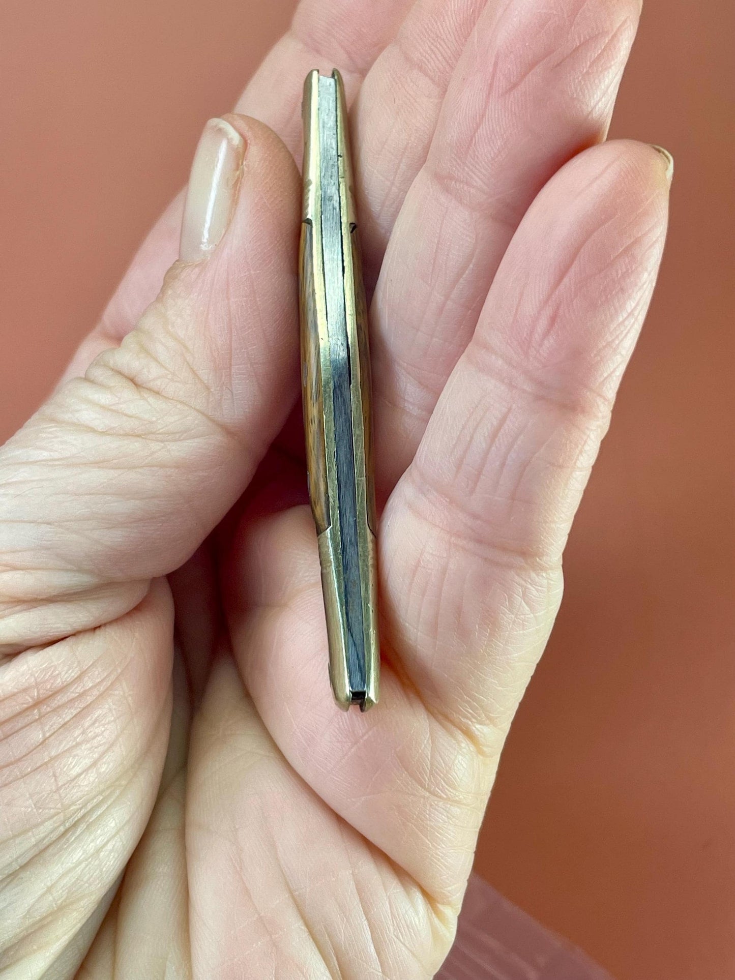 Vintage Wood and Brass Handled Pocket Knife with Dual Blades