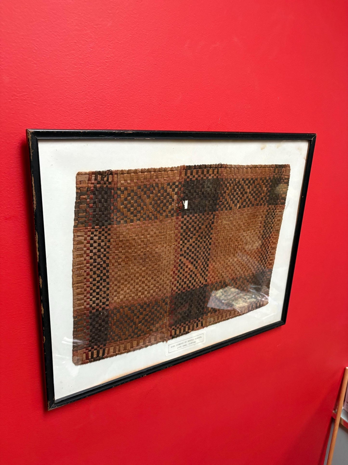 Stunning Museum quality very rare example Nootka weaving late 19th century 21 x 17 inches in frame not perfect wonderful piece