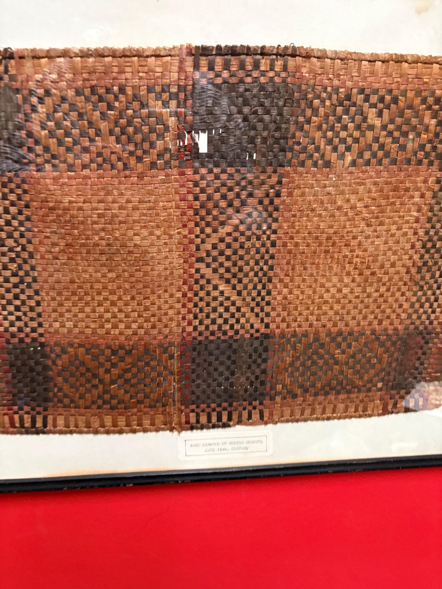 Stunning Museum quality very rare example Nootka weaving late 19th century 21 x 17 inches in frame not perfect wonderful piece