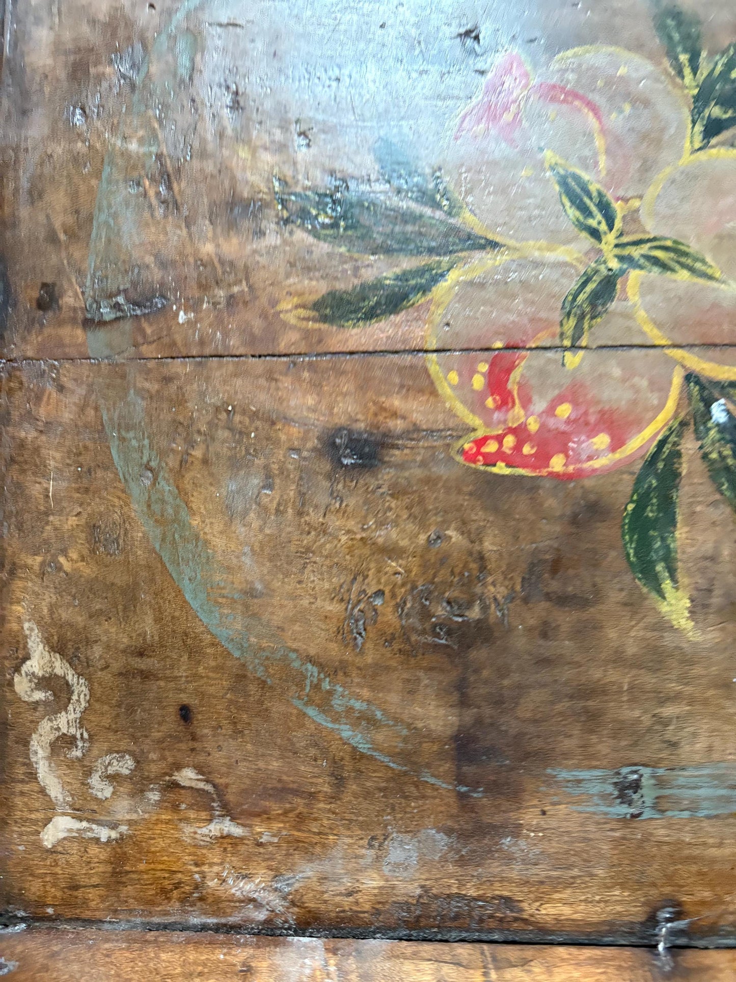 Wonderful 19 century 19 inch Asian wooden painted tray great patina and could be hung wow