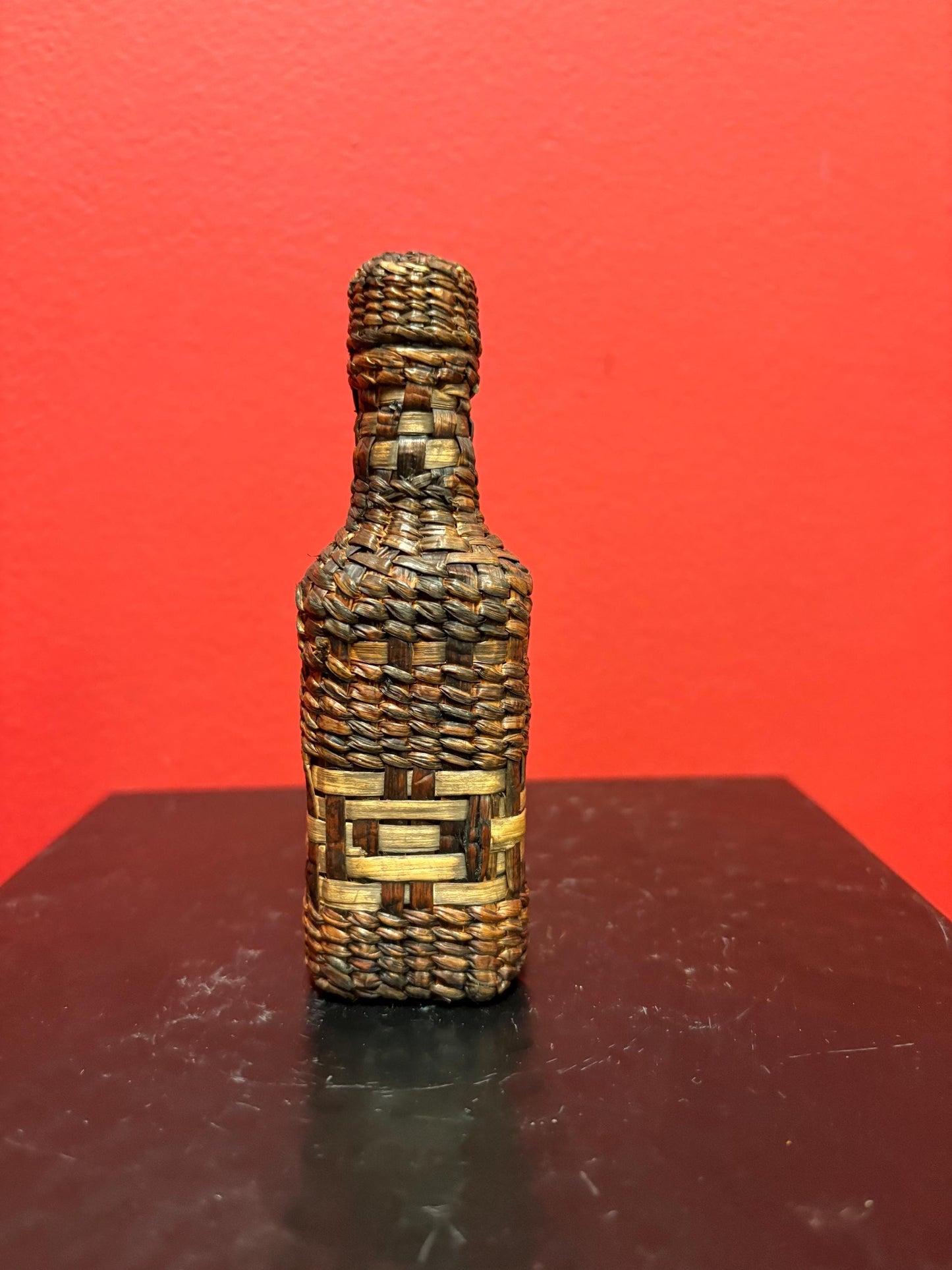 Lovely indigenous first nations cedar  Bark wrapped bottle  5 inches tall  great condition