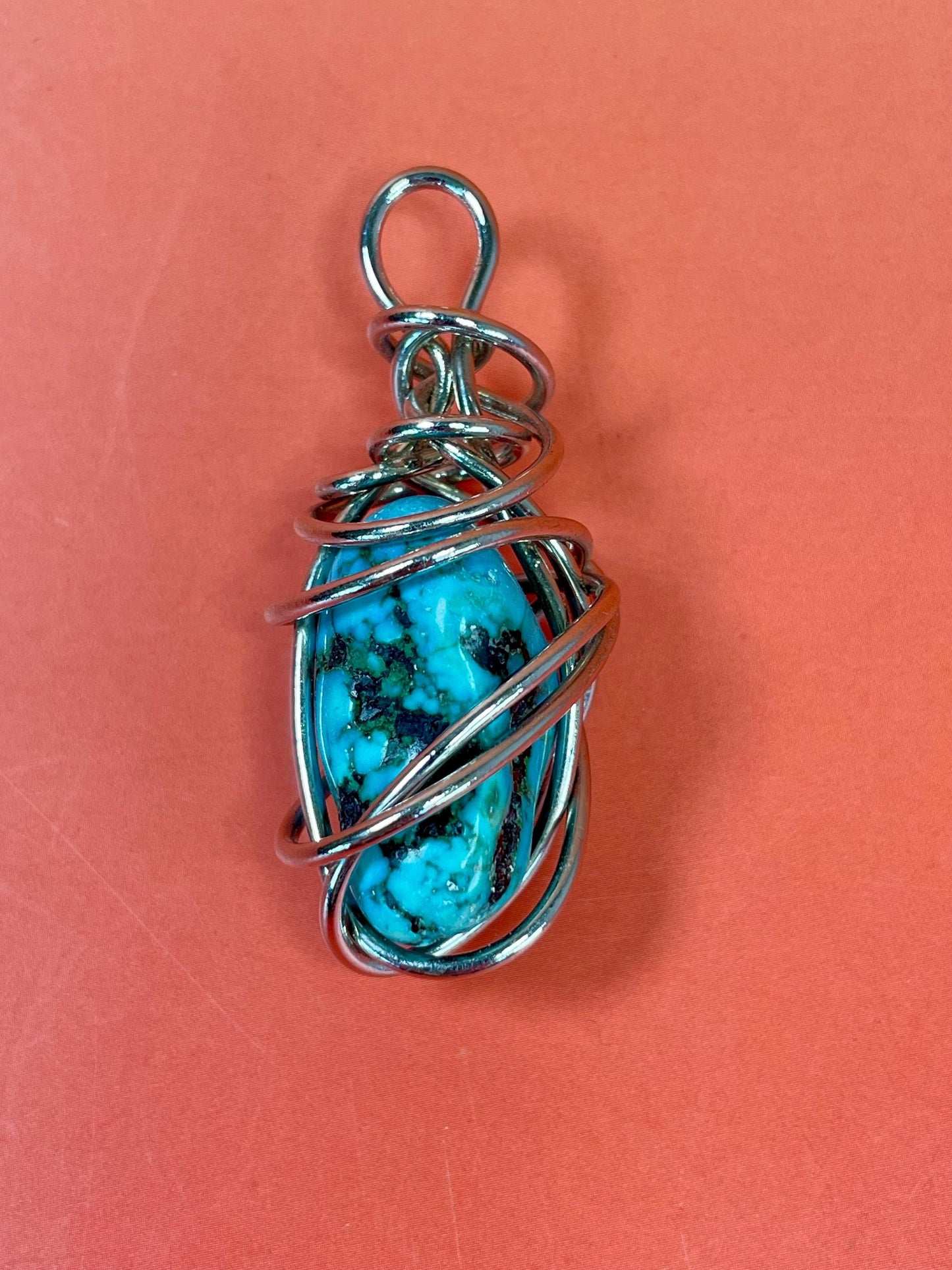 Tuquoise and Untested Silver Wrapped Pendant