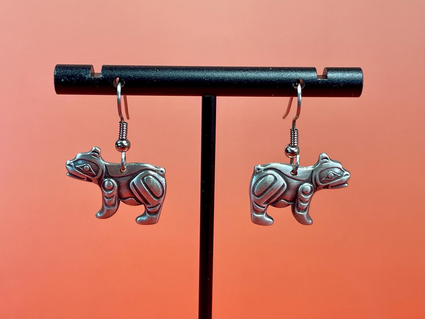 Beautiful indigenous first nations Pewter Bear earrings