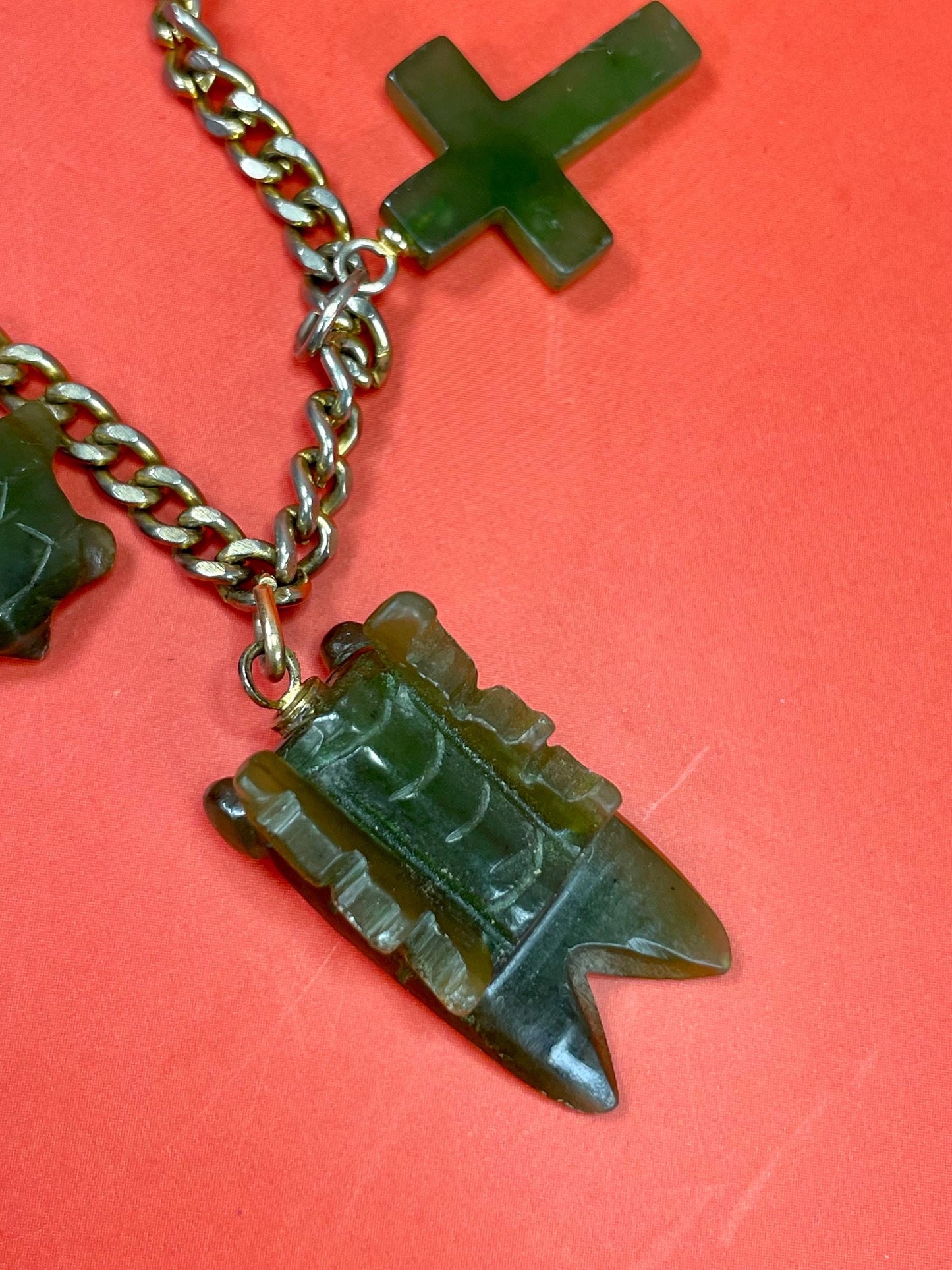 Classic Metal Link Bracelet with Jade stone Charms Timeless and Versatile