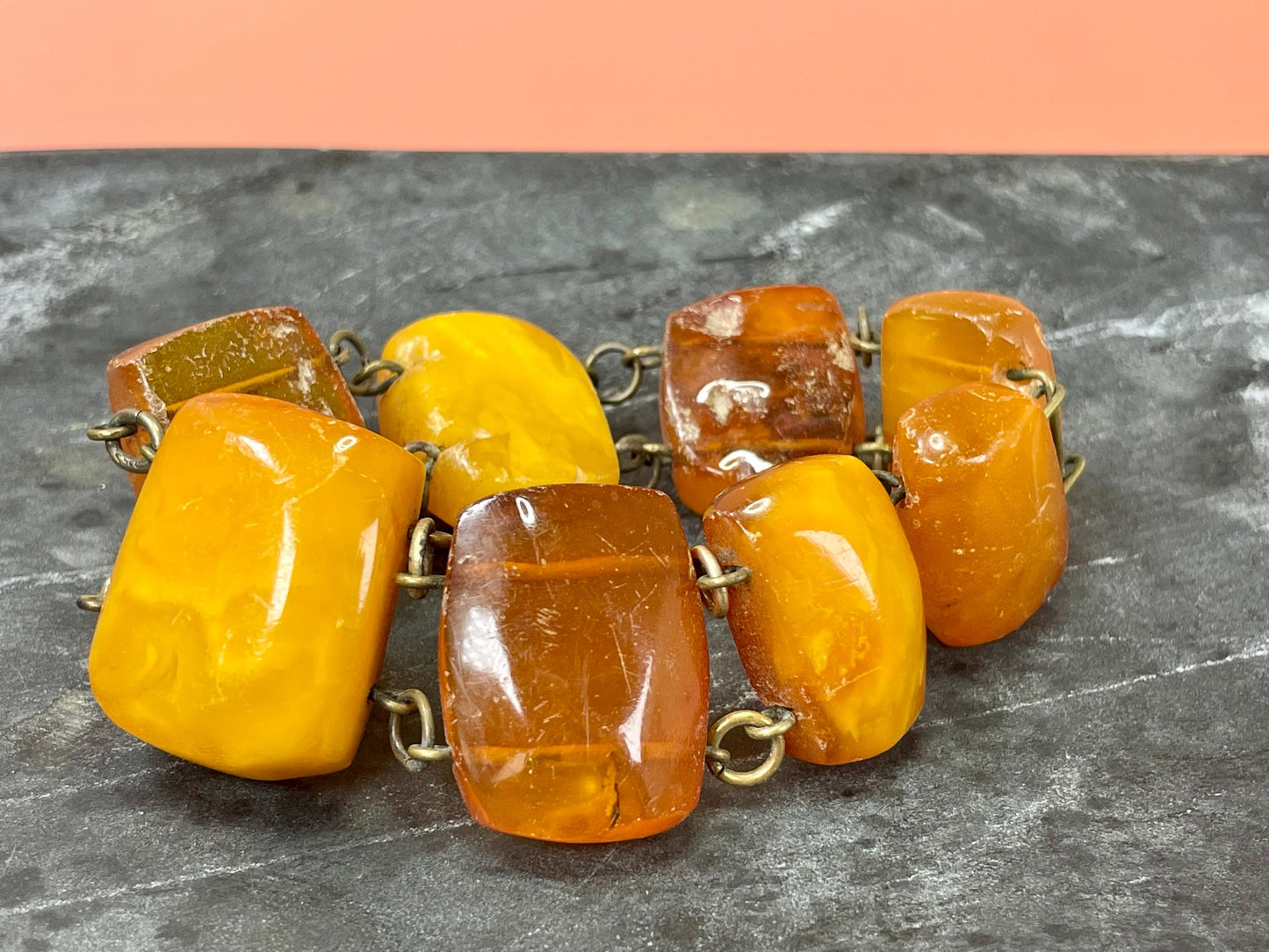 Chunky Amber Bracelet approximately 8.5 inches unclasped