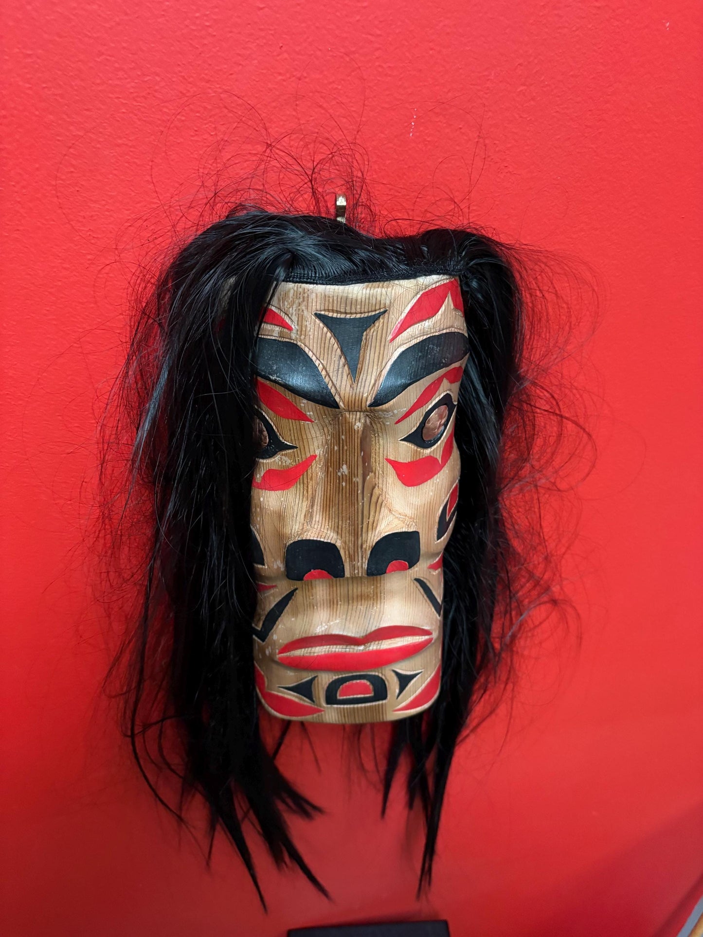 Stunning 13 x 5 inch Brad Joseph Junior indigenous native pacific north Northwest Coast mask Great eyes and so much hair