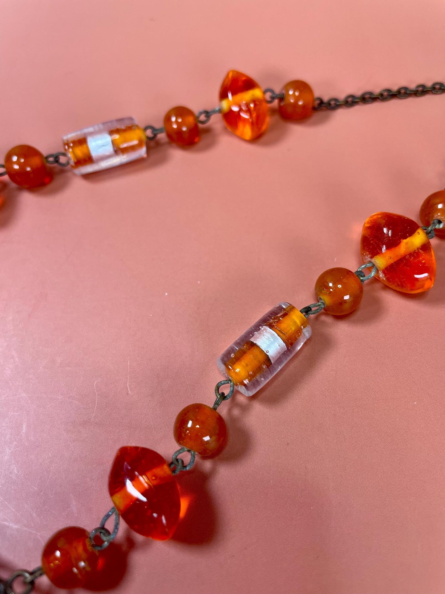 Cute Boho Vintage Statement Necklace Metal and Amber