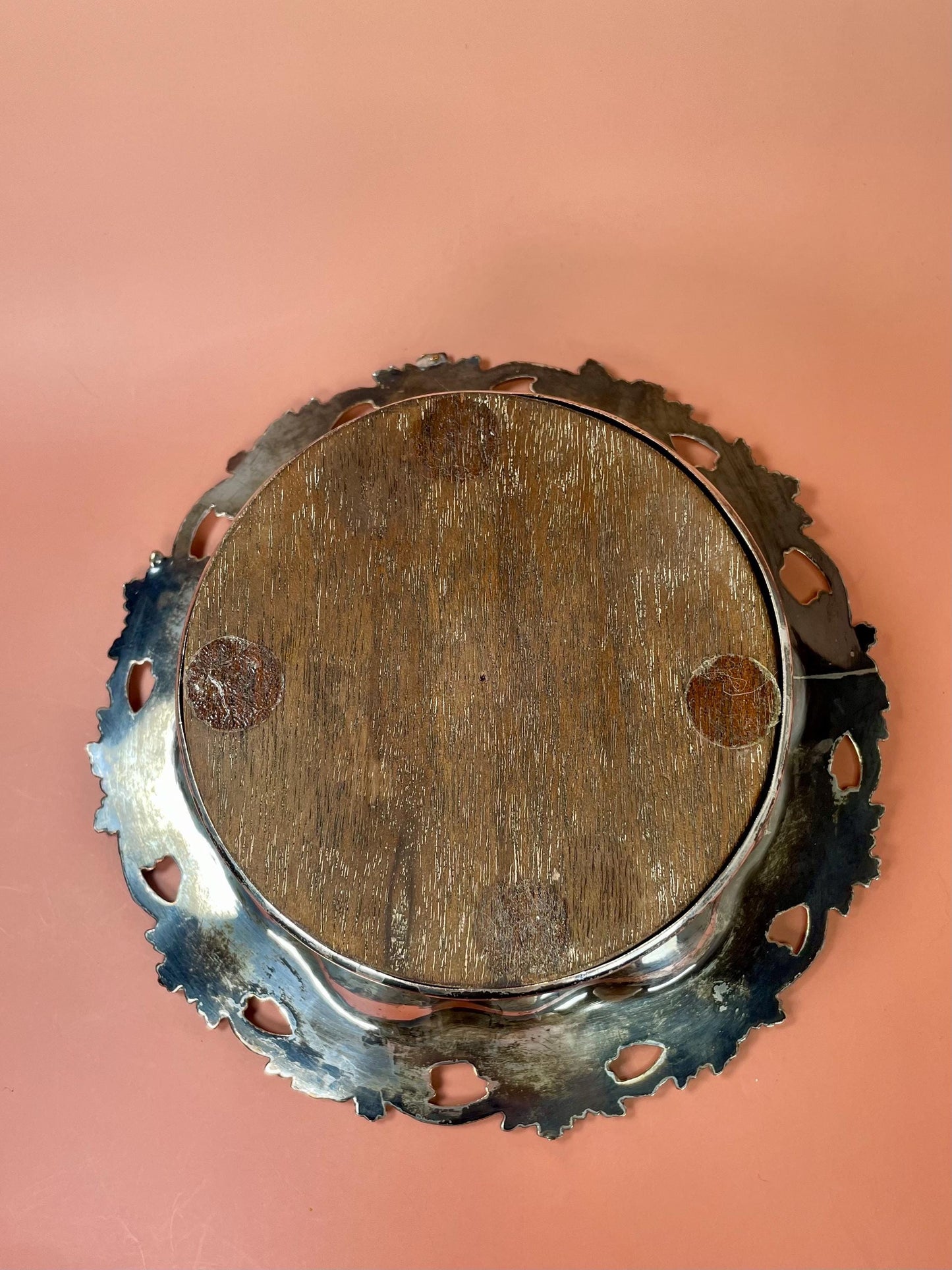 English Silver-Plated Wine Coaster with Ornate Grapevine Design