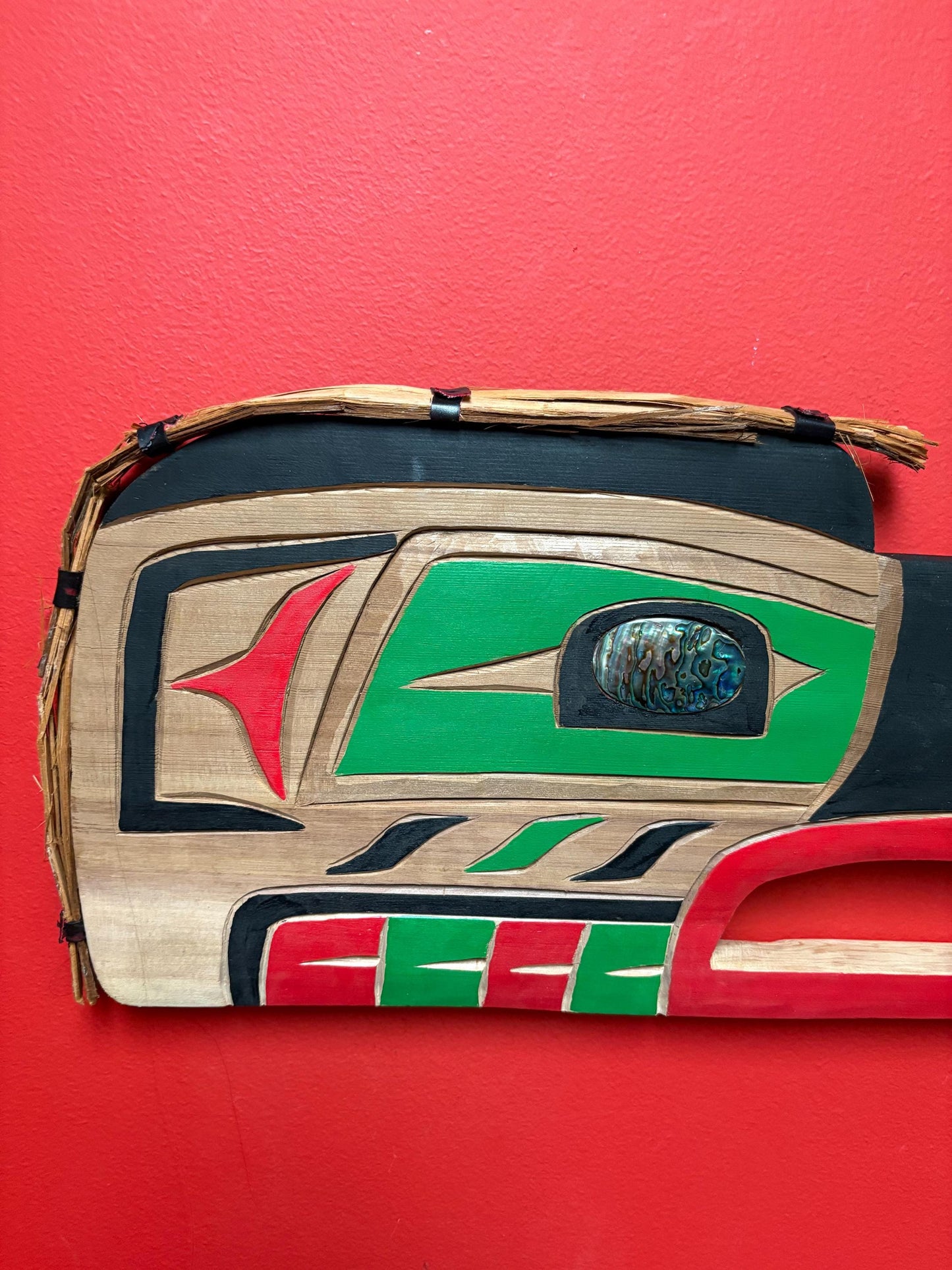 Stunning indigenous first nation Pacific Northwest coast signed Bradley Joseph Jr Raven plaque with stunning abalone eye - 19 x 9 1/2 high