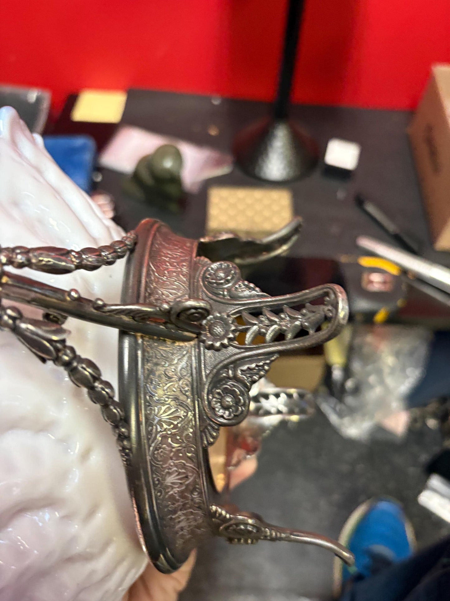 Stunning 15 x 9.5 inch antique American silver plated and glass bridal basket authentic and mint condition - B