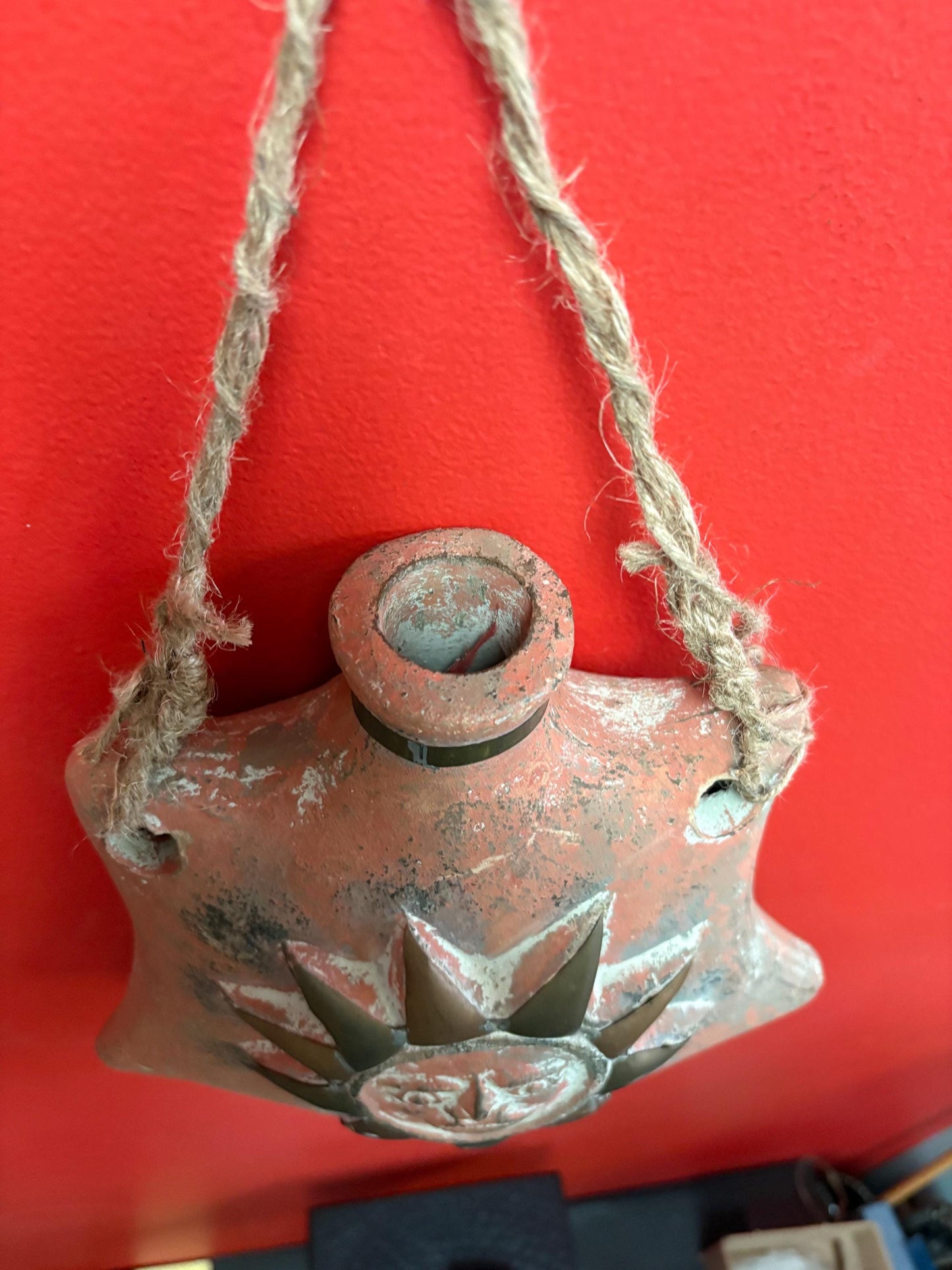 Stunning 17 x 11 wide vintage Mexican wall vessel vase sunshine happy terra-cotta beauty great for in or outside perfect gift