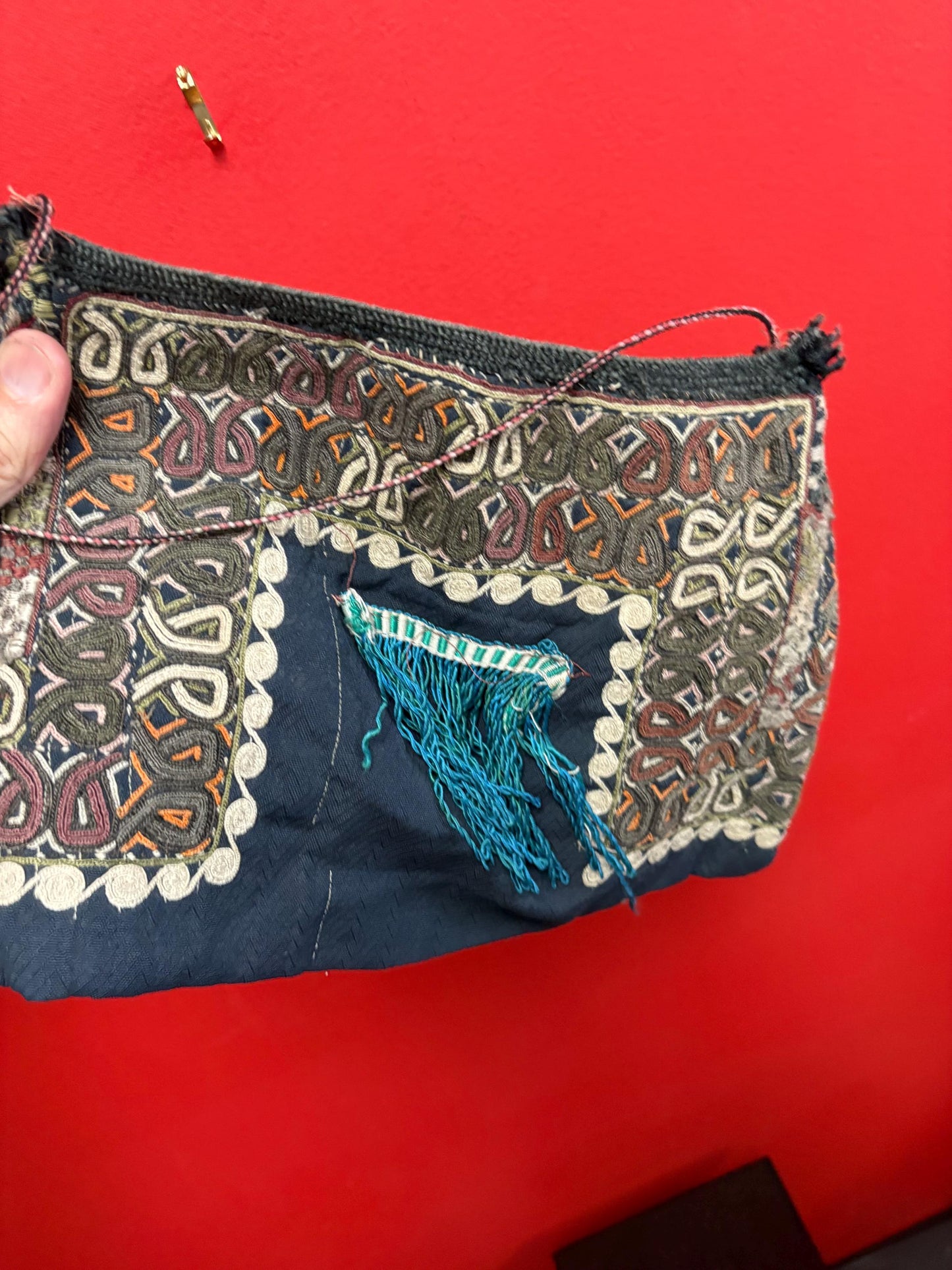 Beautiful Indian or Nepalese  19 x 13 fabric bag pretty good condition see photos  unique piece