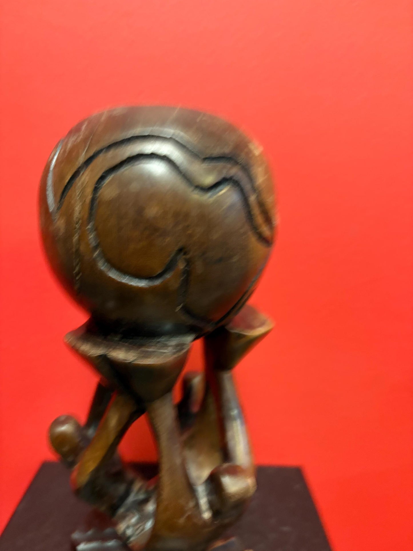 Lovely vintage African wooden statue of people holding up the world 9 inches tall peaceful art sculpture