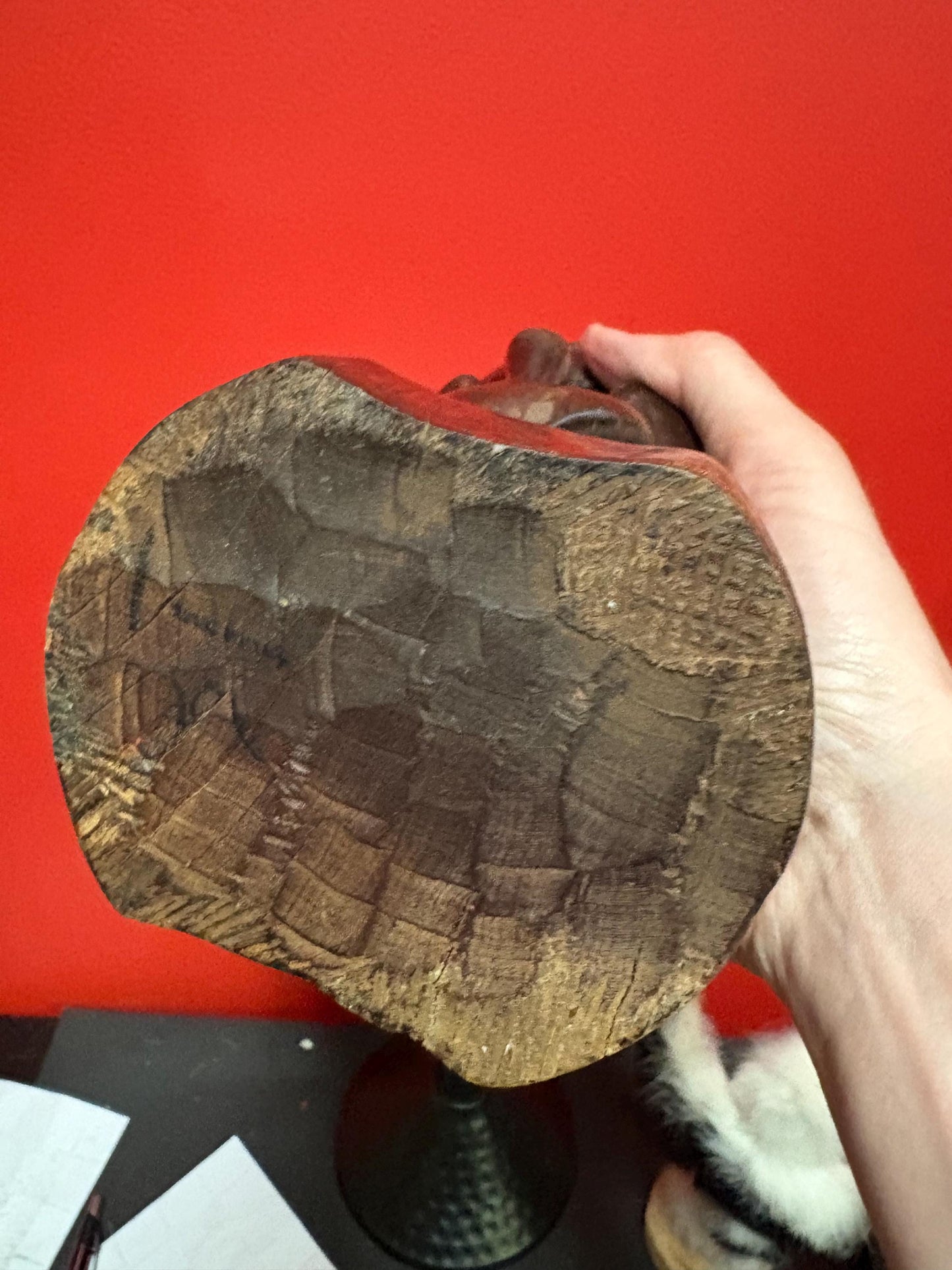 Lovely vintage African wooden statue of people holding up the world 9 inches tall peaceful art sculpture