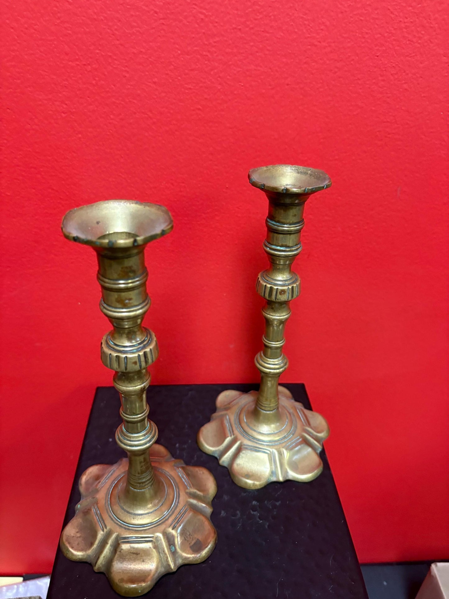 Pair of beautiful brass Georgian candlesticks 18 century with beautiful design rare 10 inches high - B