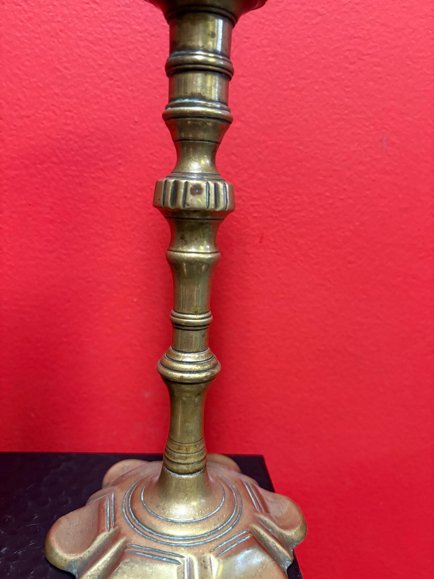 Pair of beautiful brass Georgian candlesticks 18 century with beautiful design rare 10 inches high - B