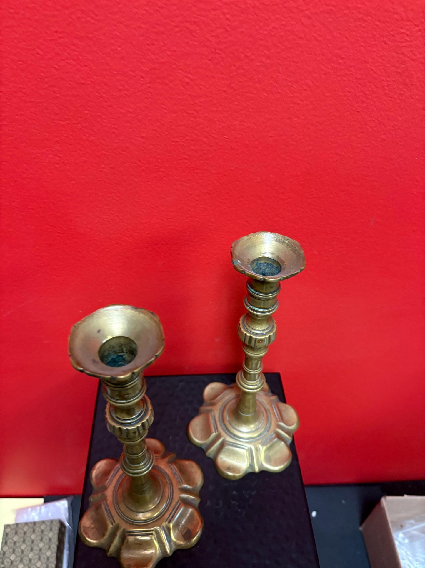Pair of beautiful brass Georgian candlesticks 18 century with beautiful design rare 10 inches high - B