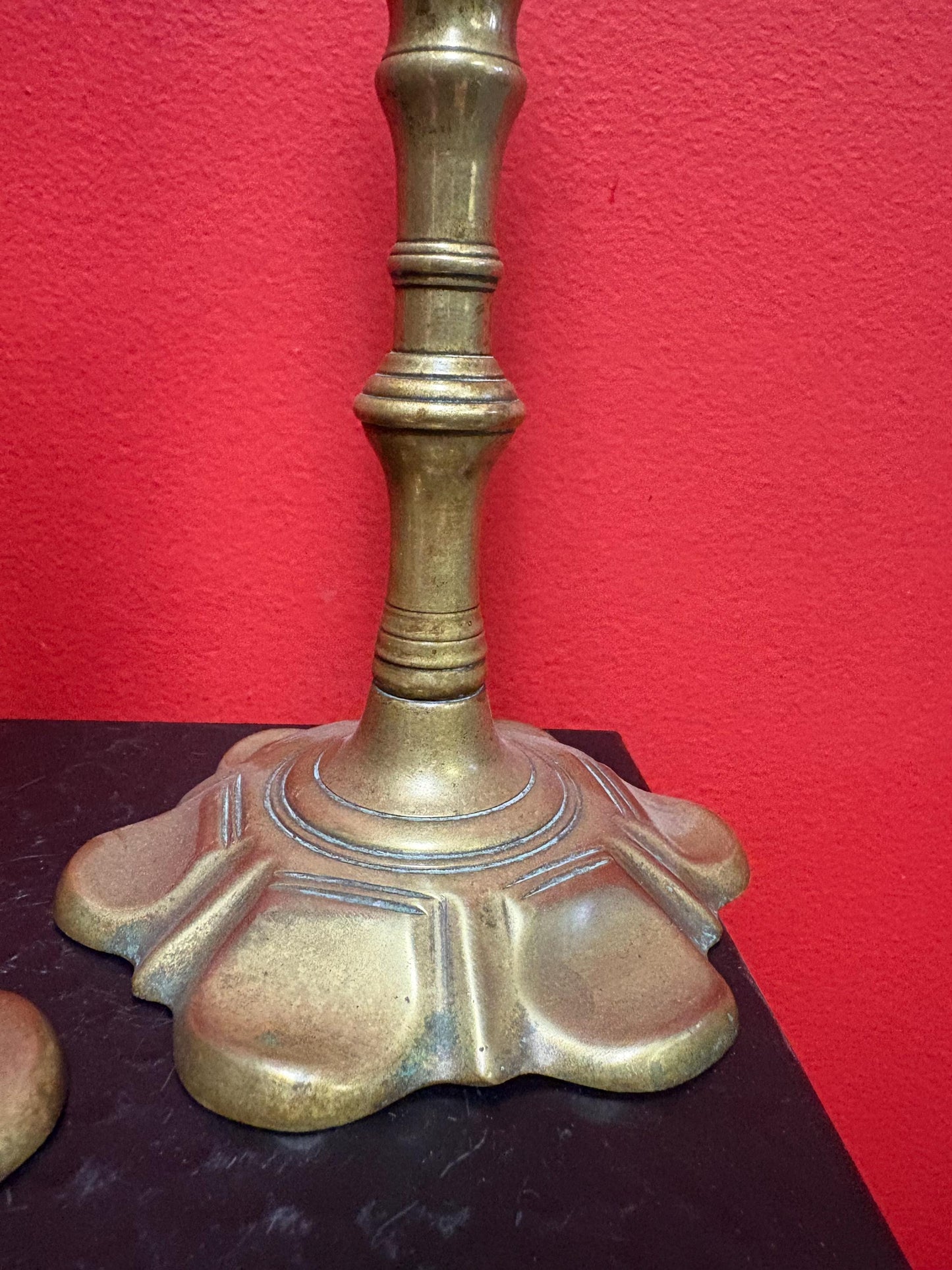 Pair of beautiful brass Georgian candlesticks 18 century with beautiful design rare 10 inches high - B
