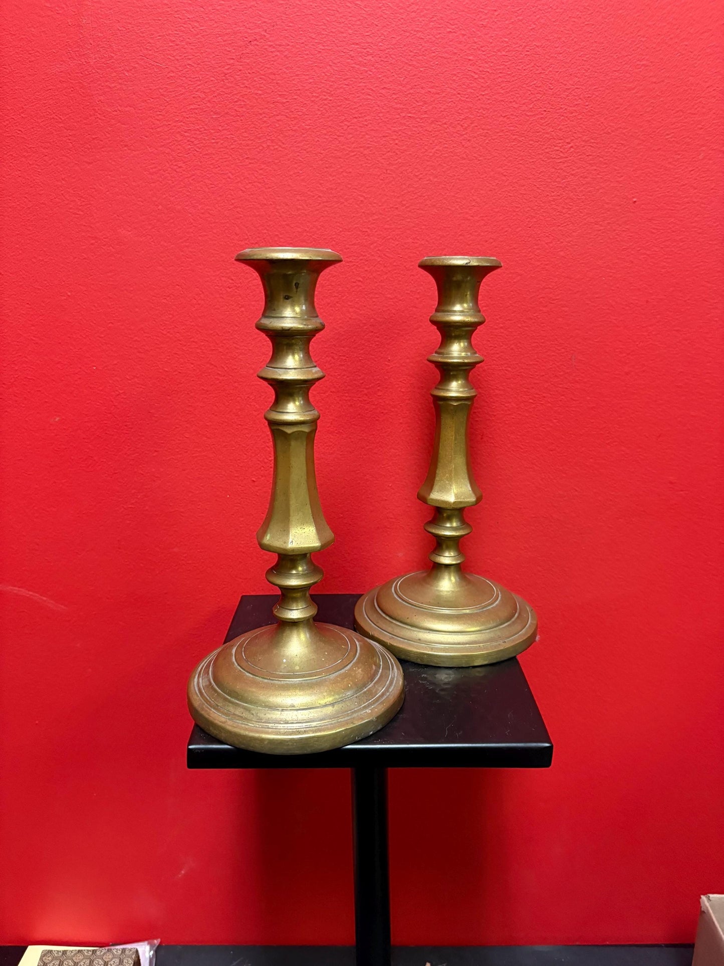 Beautiful antique 10 inch high 1840s brass candle sticks beautiful design - B