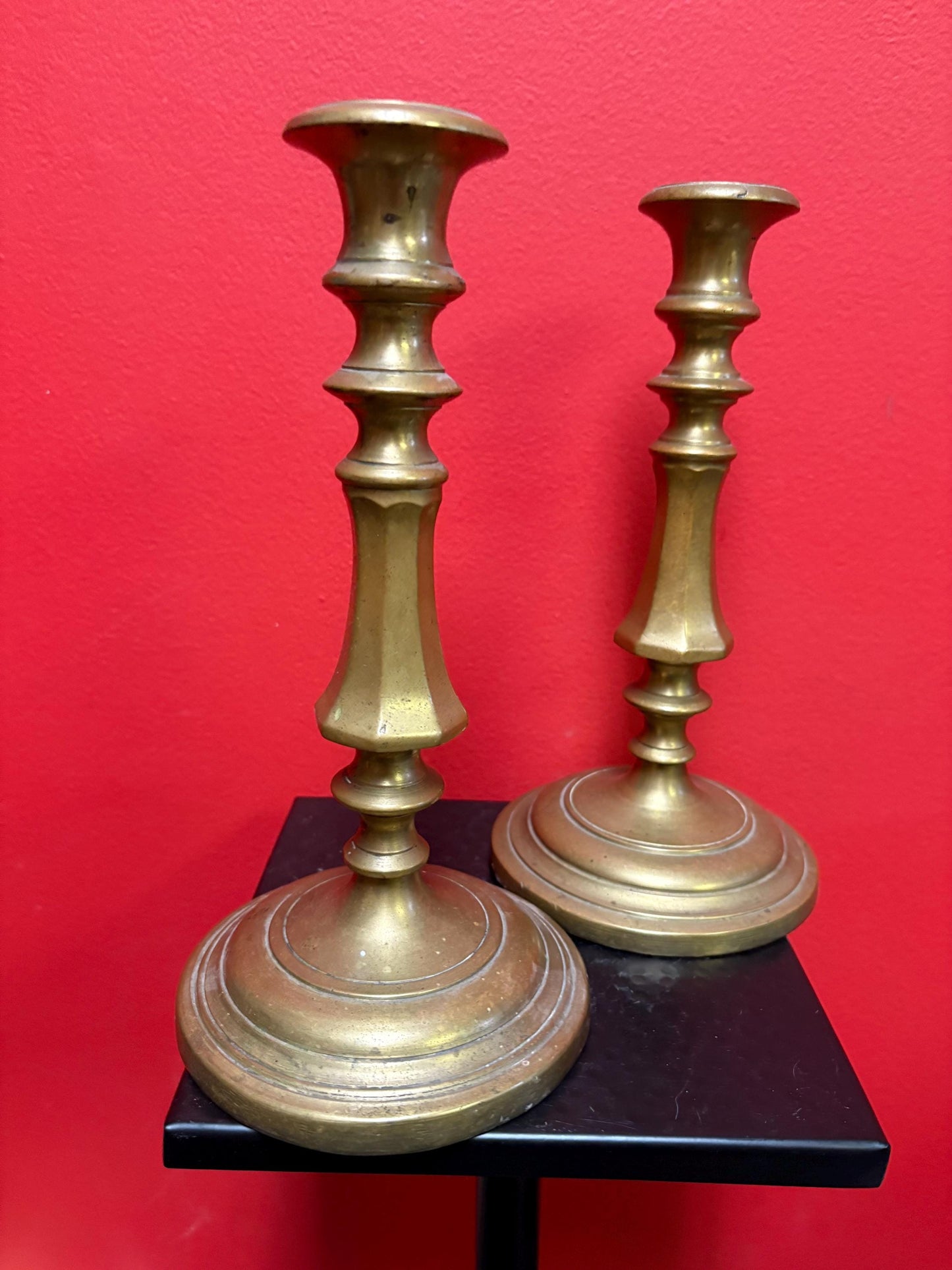 Beautiful antique 10 inch high 1840s brass candle sticks beautiful design - B