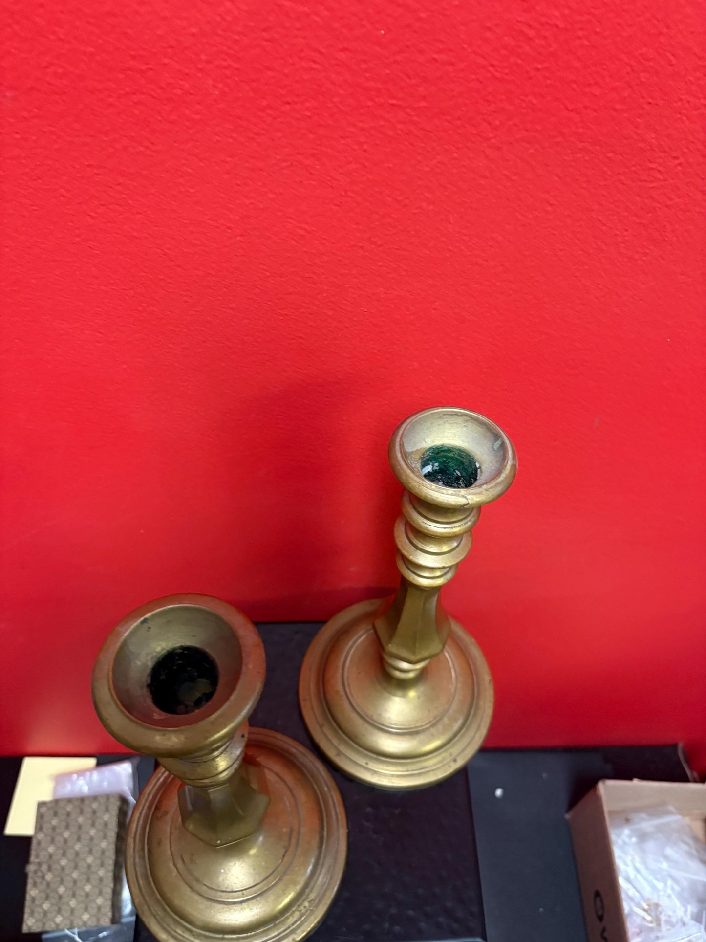 Beautiful antique 10 inch high 1840s brass candle sticks beautiful design - B