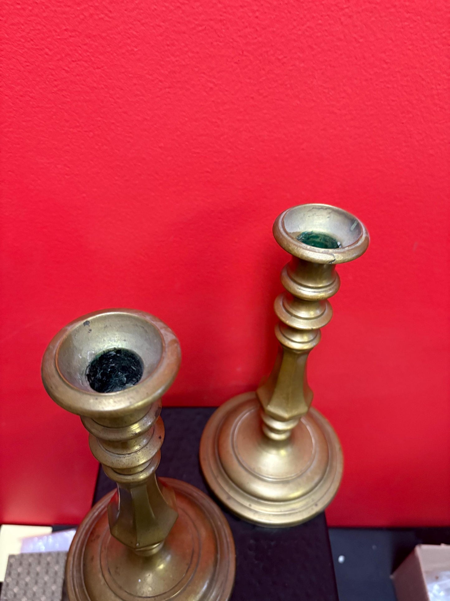 Beautiful antique 10 inch high 1840s brass candle sticks beautiful design - B