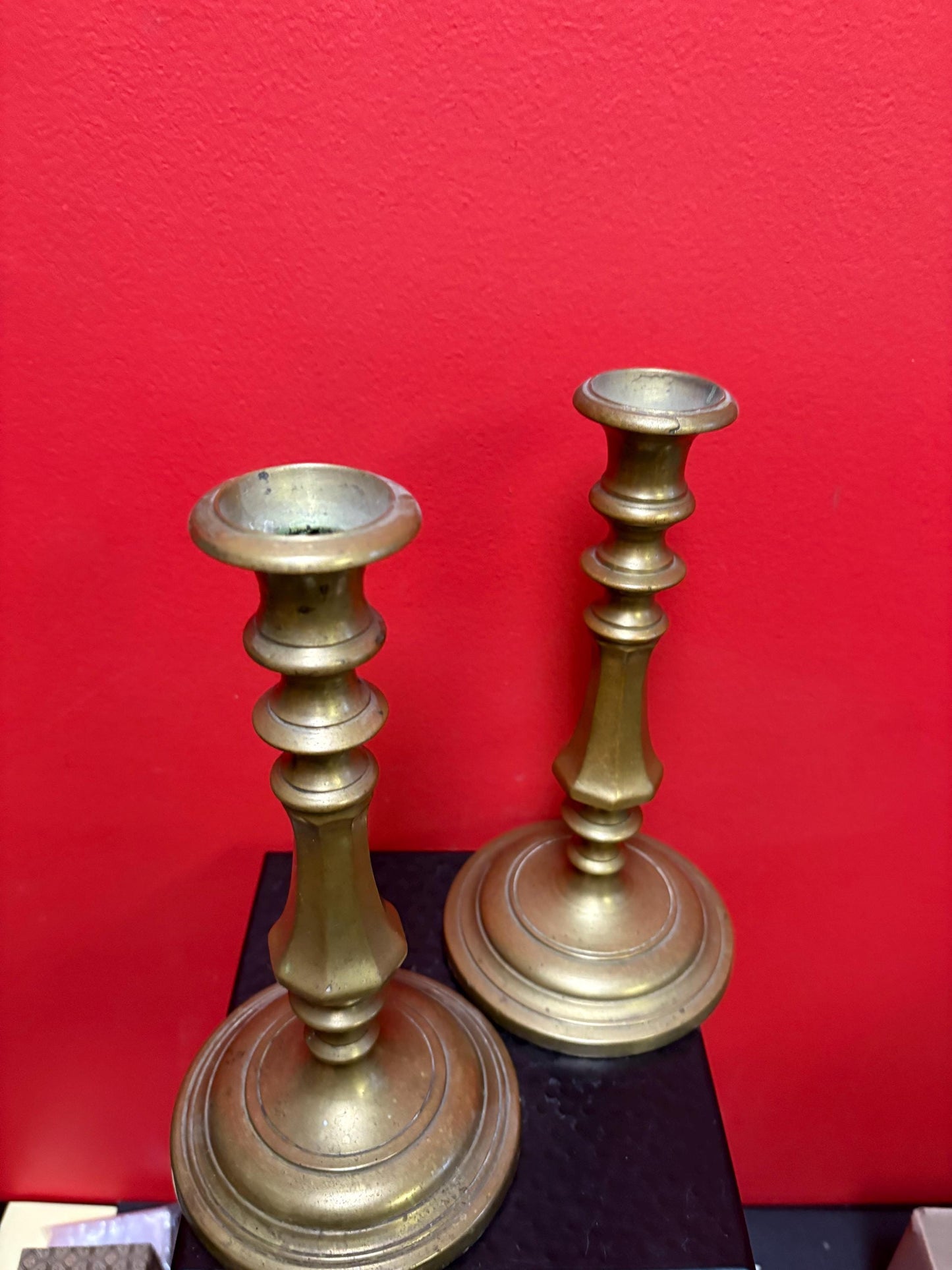 Beautiful antique 10 inch high 1840s brass candle sticks beautiful design - B