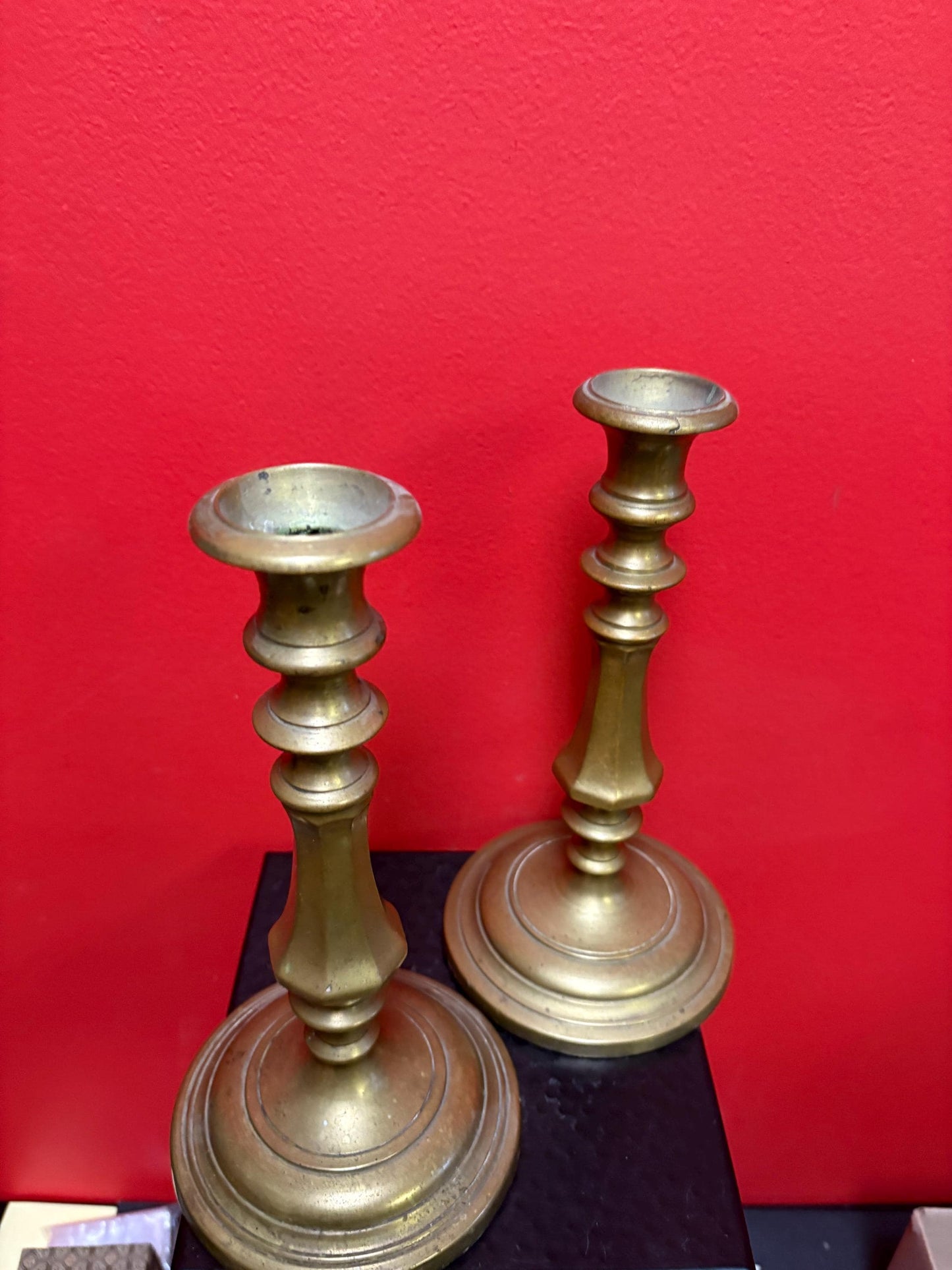 Beautiful antique 10 inch high 1840s brass candle sticks — beautiful design - B