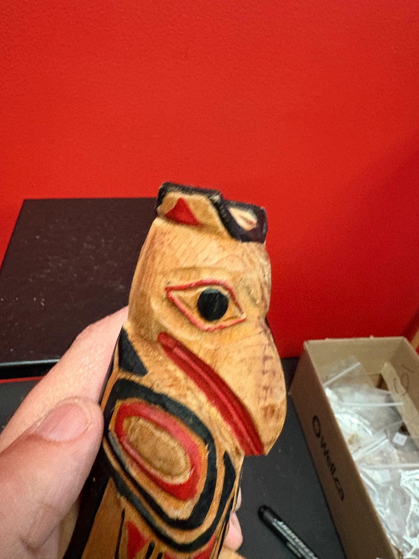 Lovely indigenous first nation pacific north West Coast 5 inch tall Thunderbird totem attributed to Bradley Joseph Junior  great value