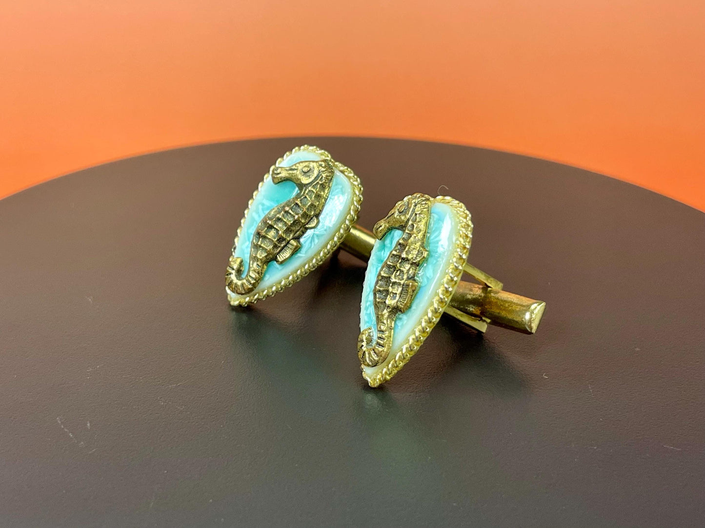 Vintage Goldtone Seahorse cufflinks perfect gift -