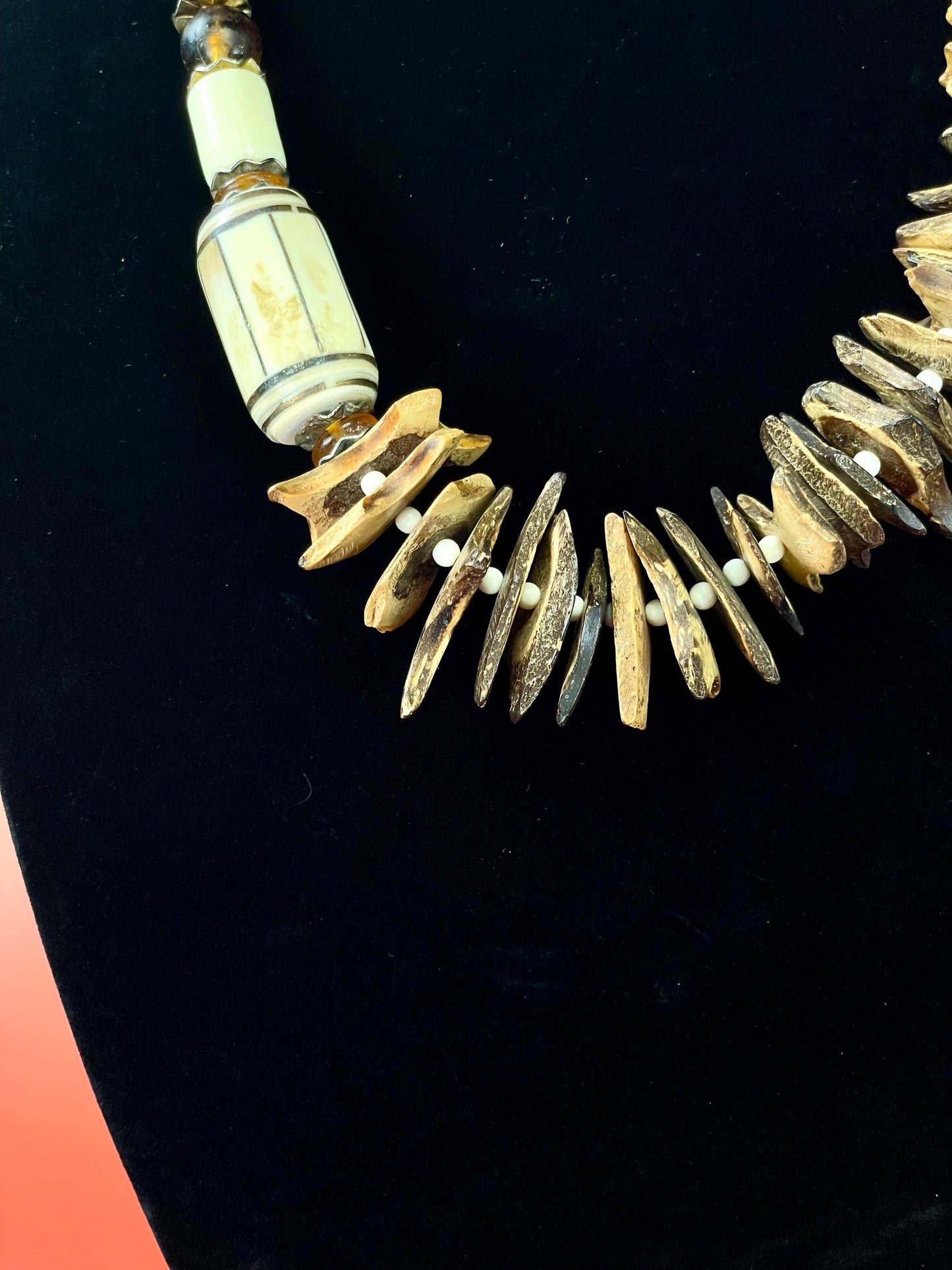 21 inch Necklace with Unique Wood Chip Beads