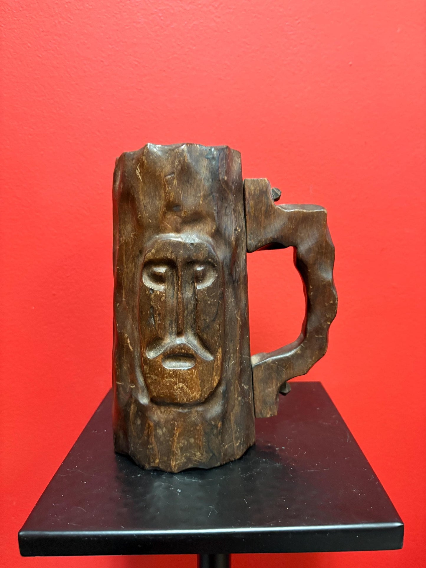 early  indigenous first nations carved wooden mug 7.5 inches tall  super unique  wow piece