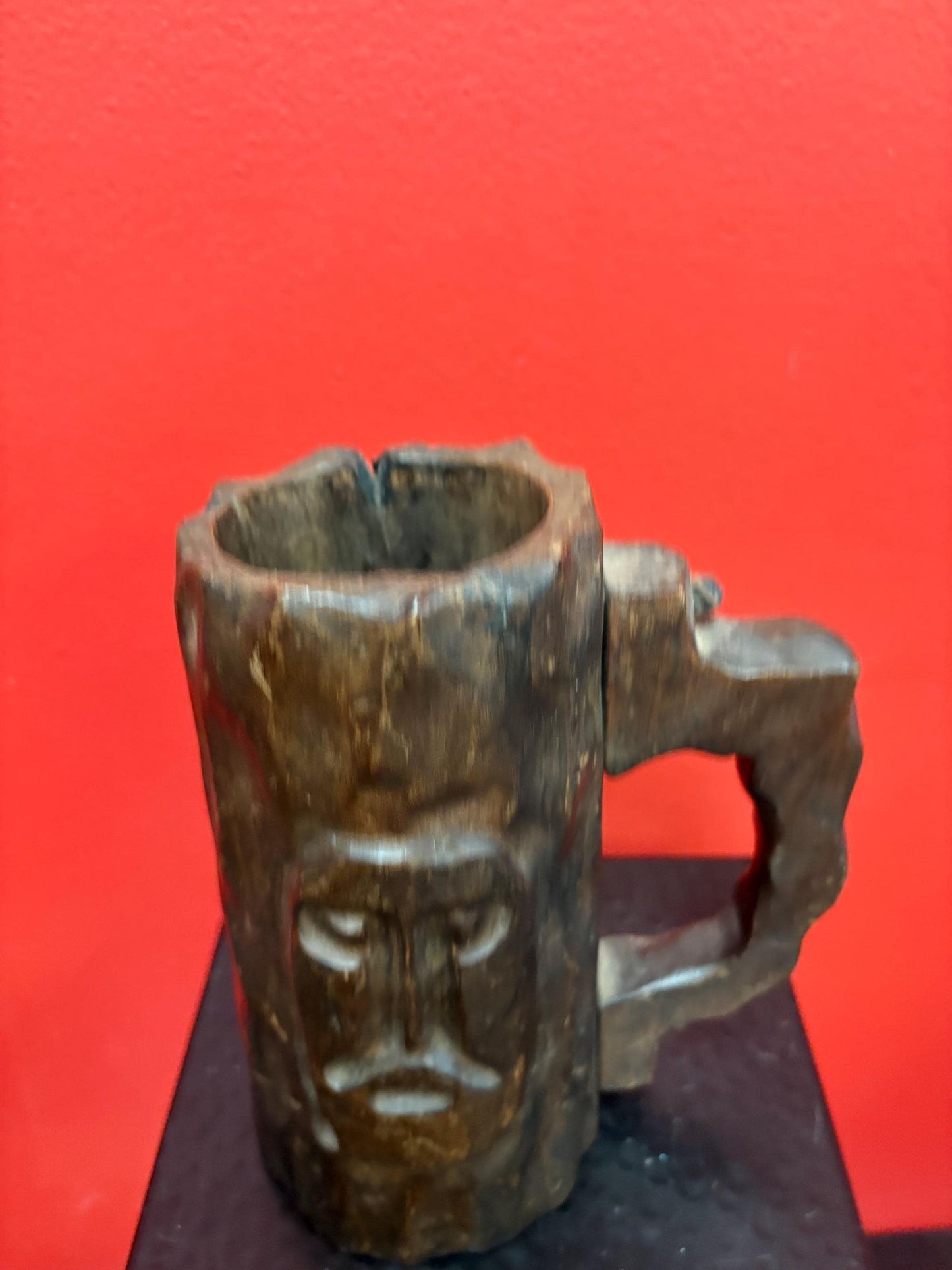 early  indigenous first nations carved wooden mug 7.5 inches tall  super unique  wow piece