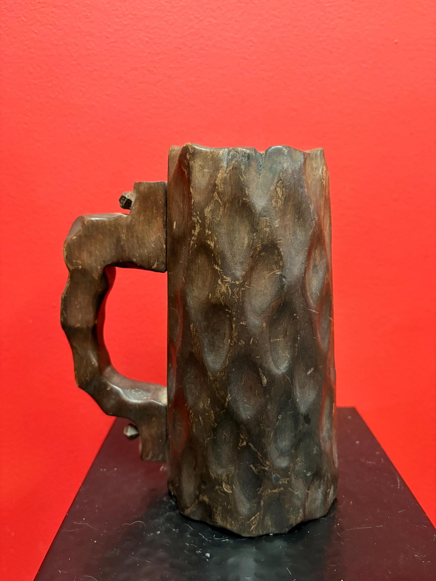 early  indigenous first nations carved wooden mug 7.5 inches tall  super unique  wow piece