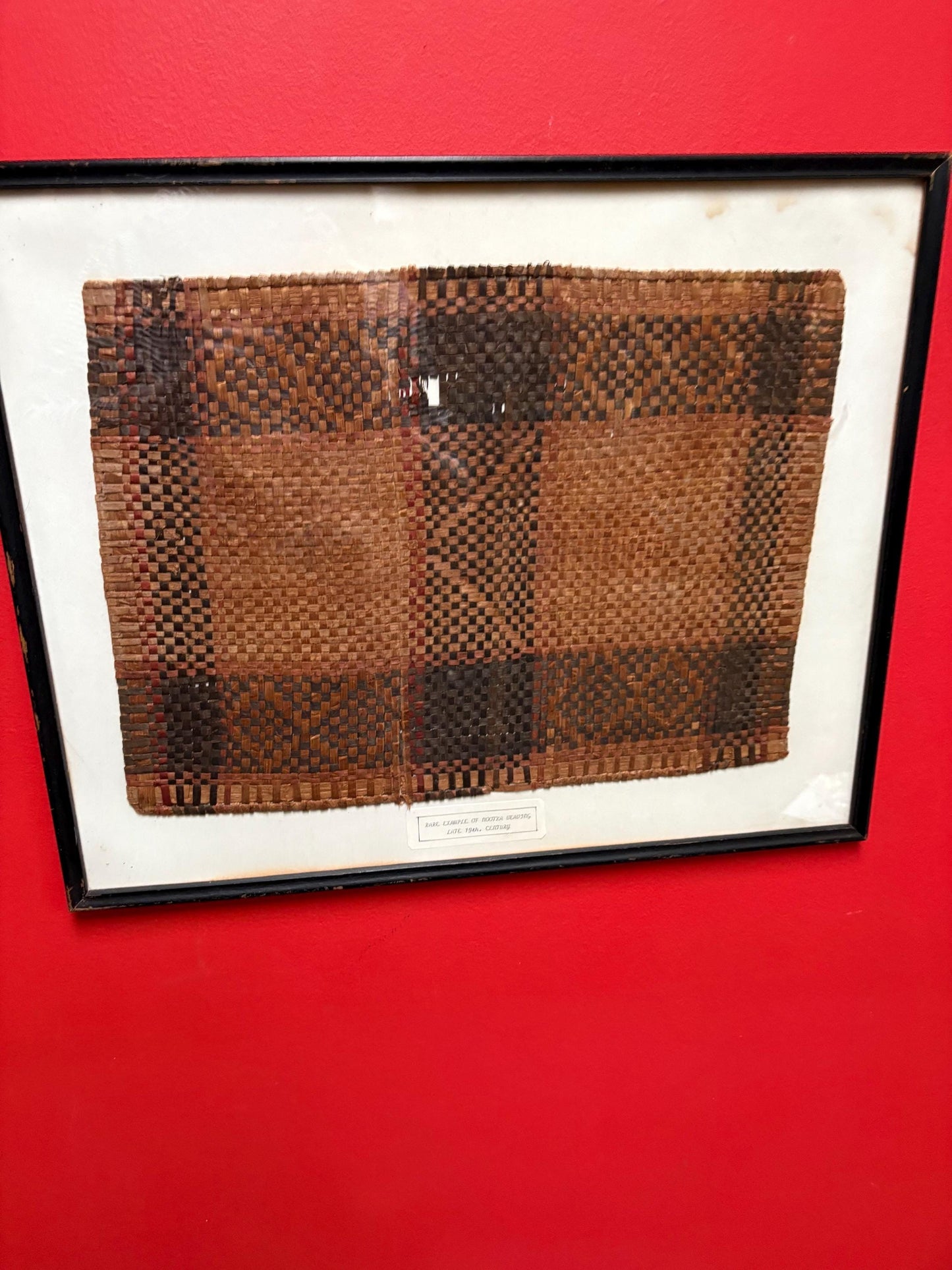 Stunning Museum quality very rare example Nootka weaving late 19th century 21 x 17 inches in frame not perfect wonderful piece
