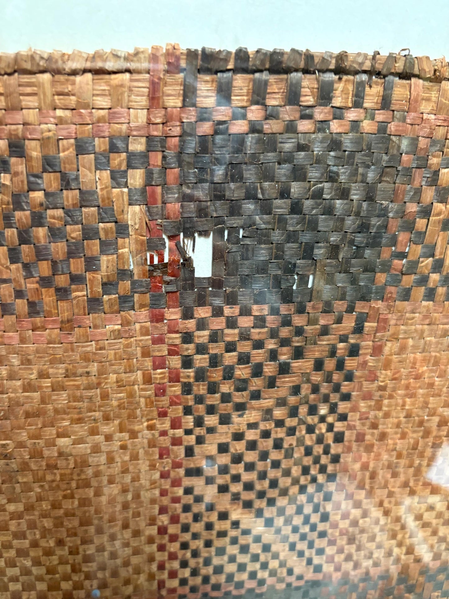 Stunning Museum quality very rare example Nootka weaving late 19th century 21 x 17 inches in frame not perfect wonderful piece