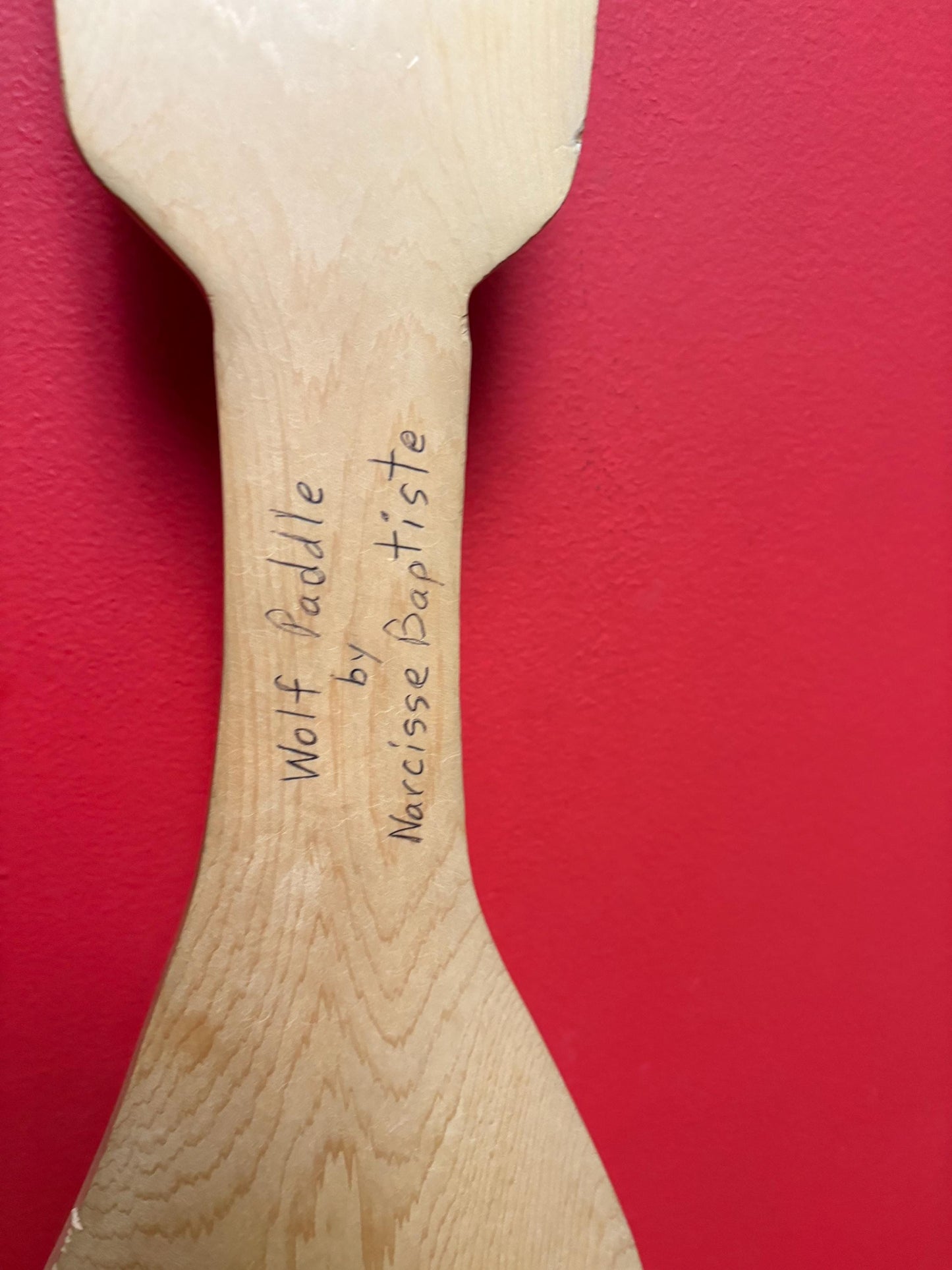 Stunning 54 x 7 indigenous first nations Pacific Northwest Coast Cedar Wolf paddle by Narcisse Baptiste great artist amazing imagery