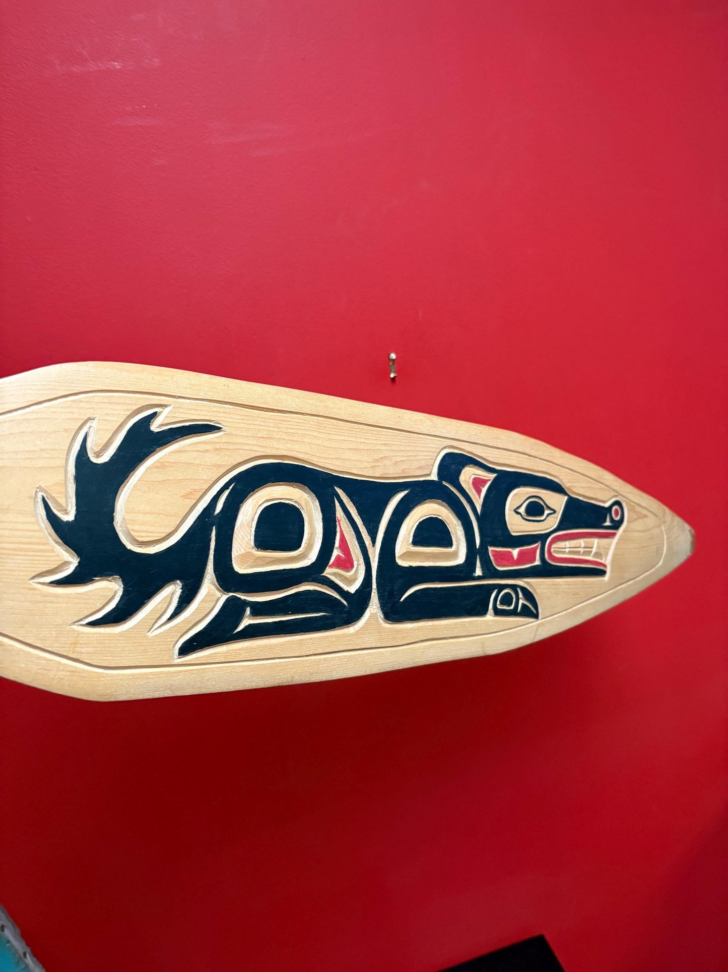 Stunning 54 x 7 indigenous first nations Pacific Northwest Coast Cedar Wolf paddle by Narcisse Baptiste great artist amazing imagery