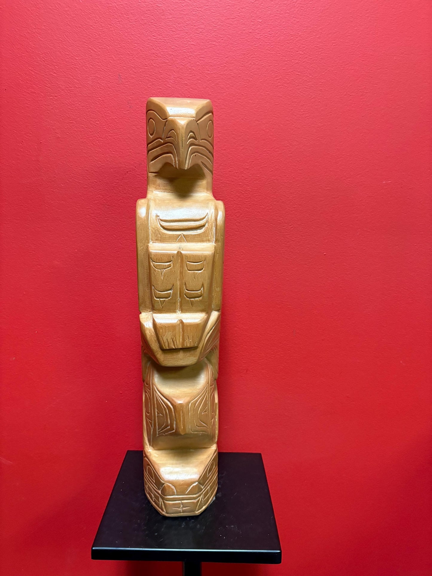 Impressive 18 inch tall indigenous first nations pacific  north west coast cedar eagle transformation totem pole signed  wow