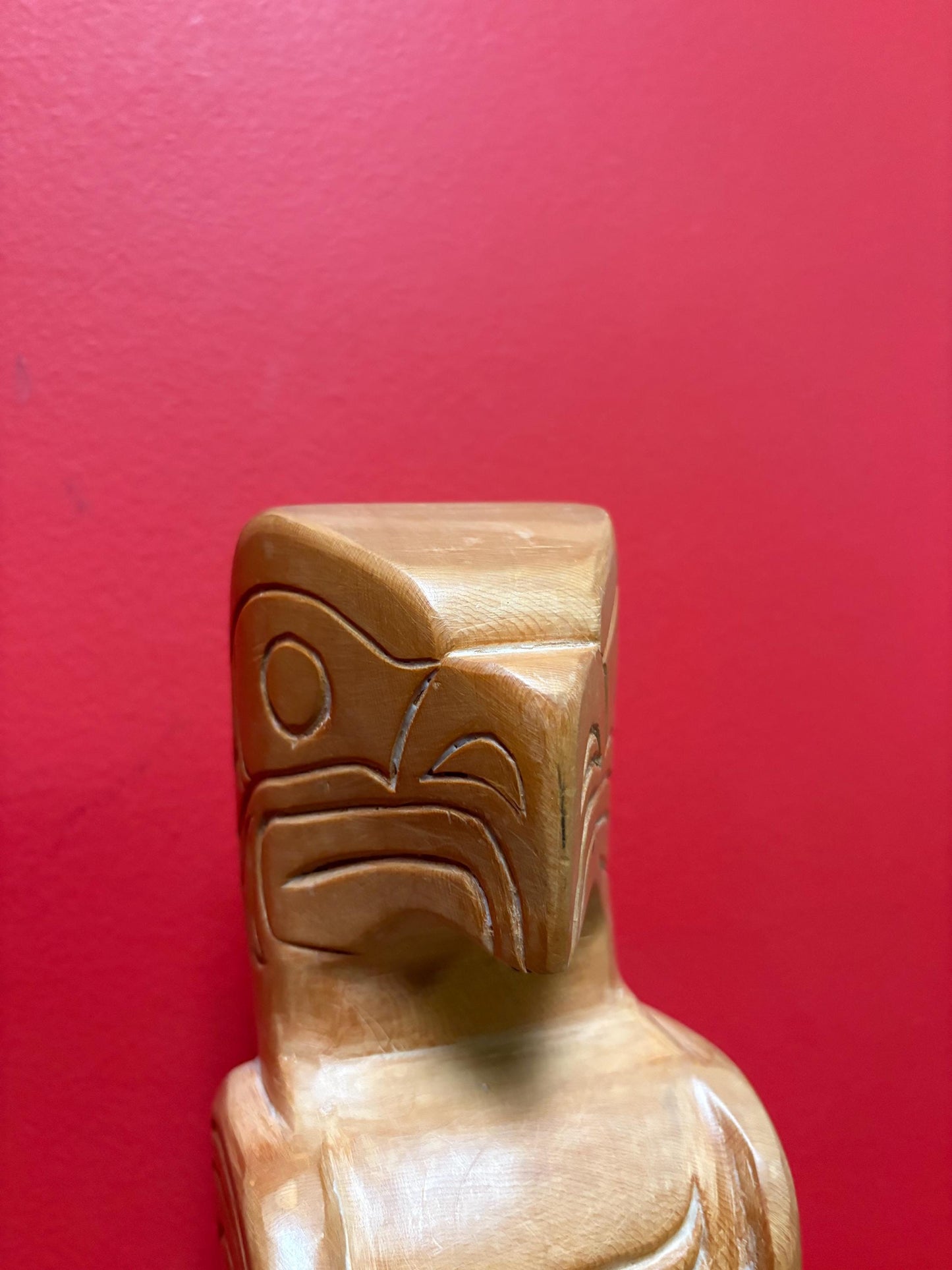 Impressive 18 inch tall indigenous first nations pacific  north west coast cedar eagle transformation totem pole signed  wow