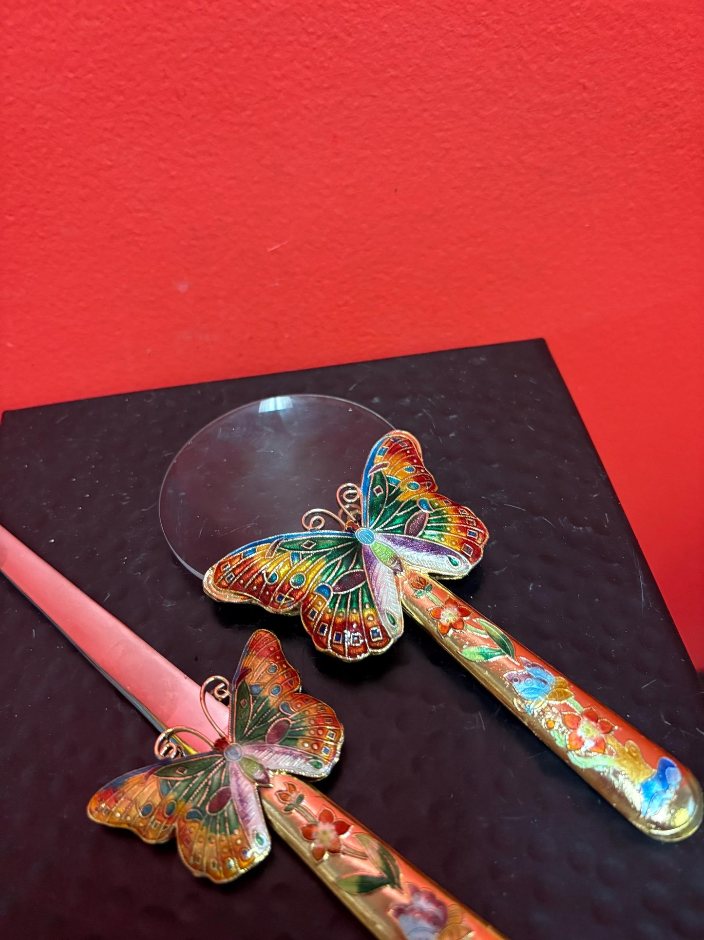 Chinese enamel magnifying glass and letter opener great gift