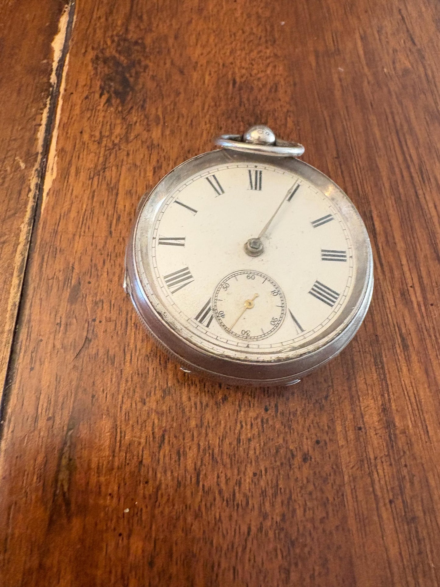 Lovely antique hallmarked sterling heavy 3 inch pocket watch needs work priced very well as is and final sale - B