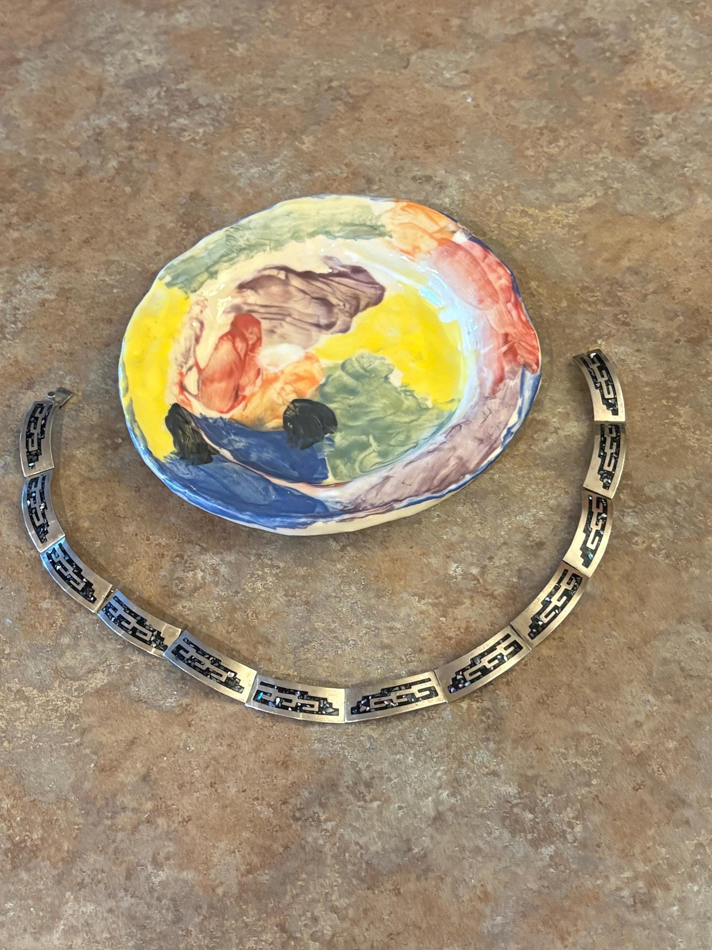 16 inch long Mexican sterling and abalone necklace heavy and high quality great value - B