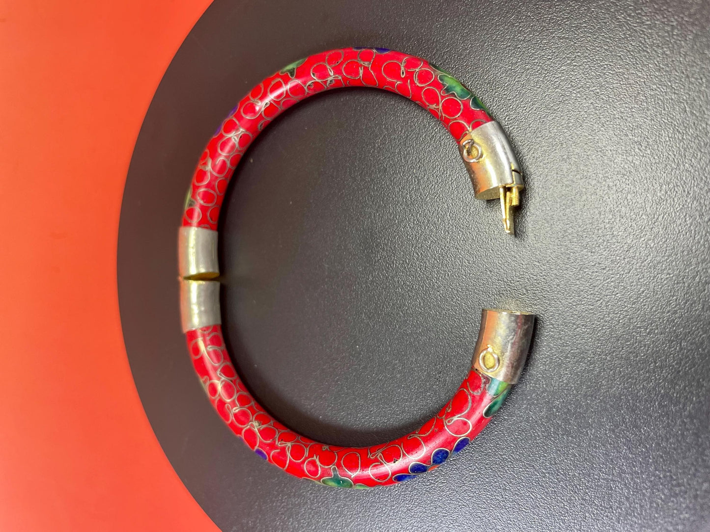 2.5 inch Brass and Enamel Bracelets Cloisonné Bracelet Vibrant Red