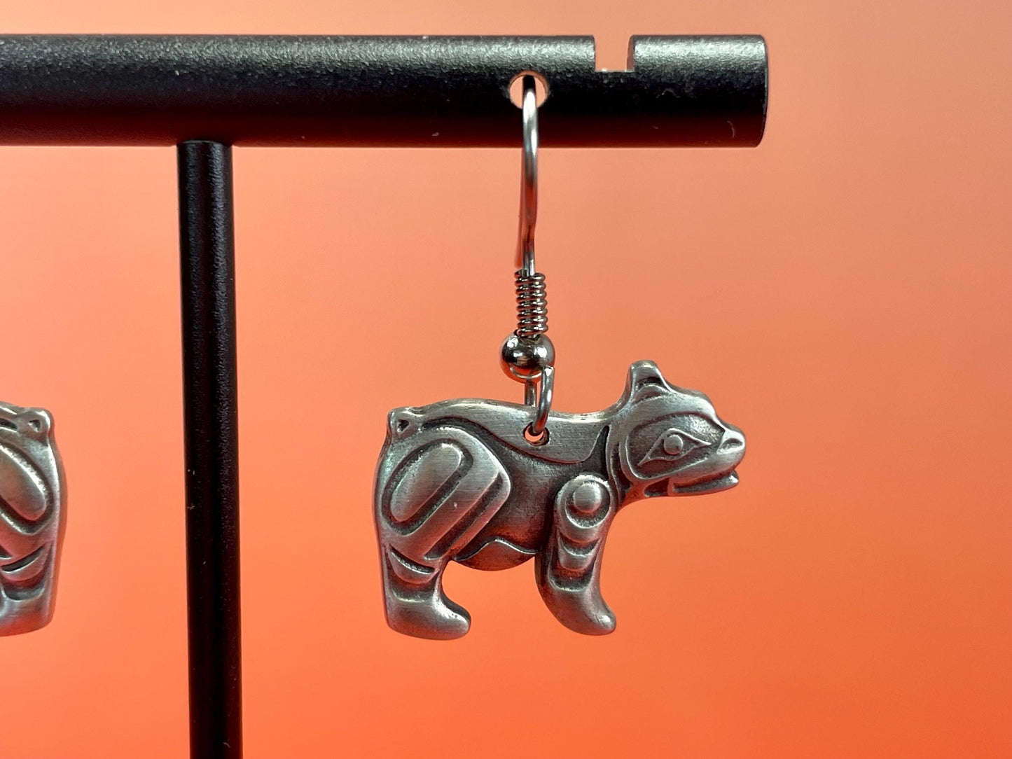 Beautiful indigenous first nations Pewter Bear earrings