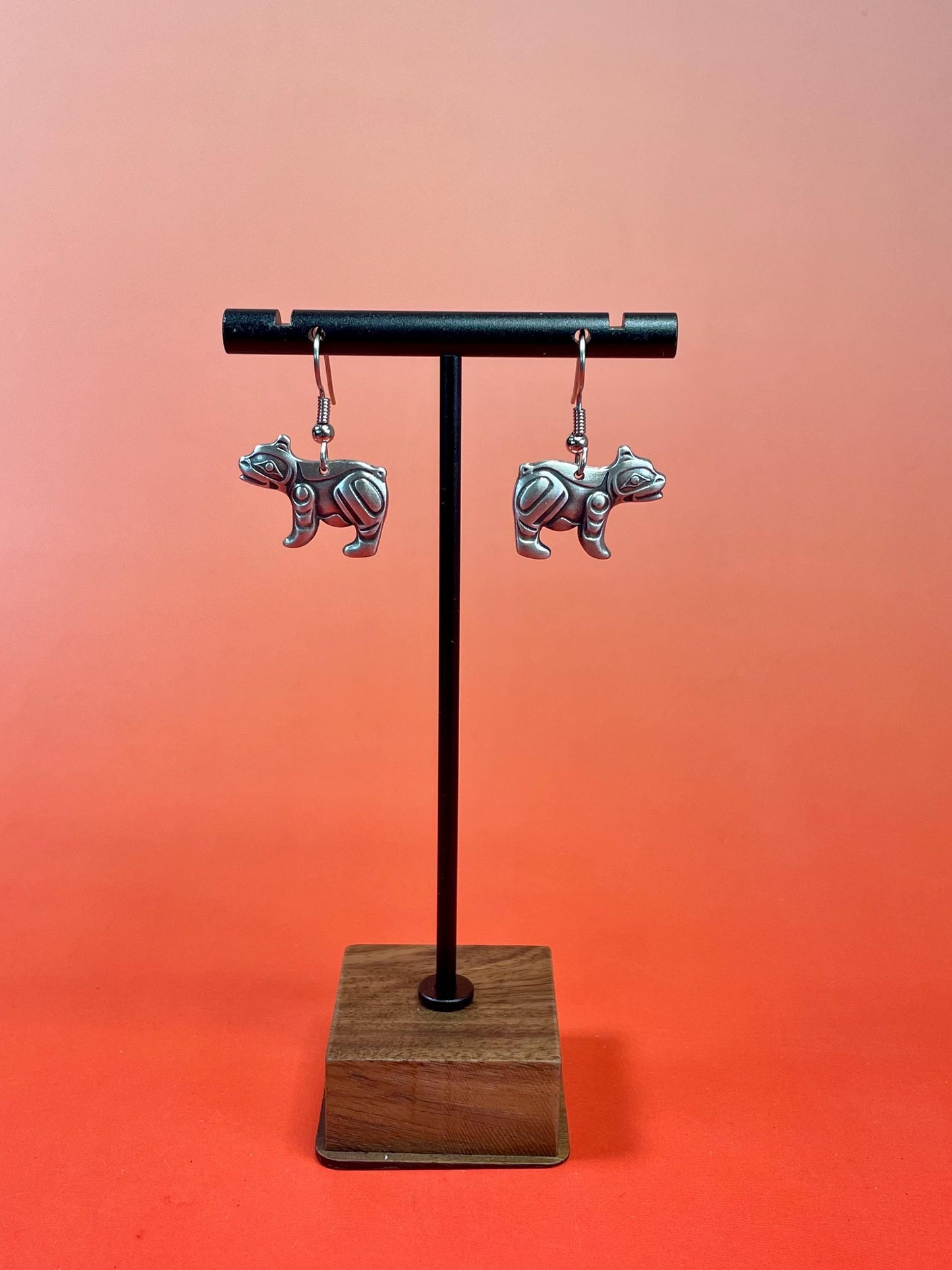 Beautiful indigenous first nations Pewter Bear earrings